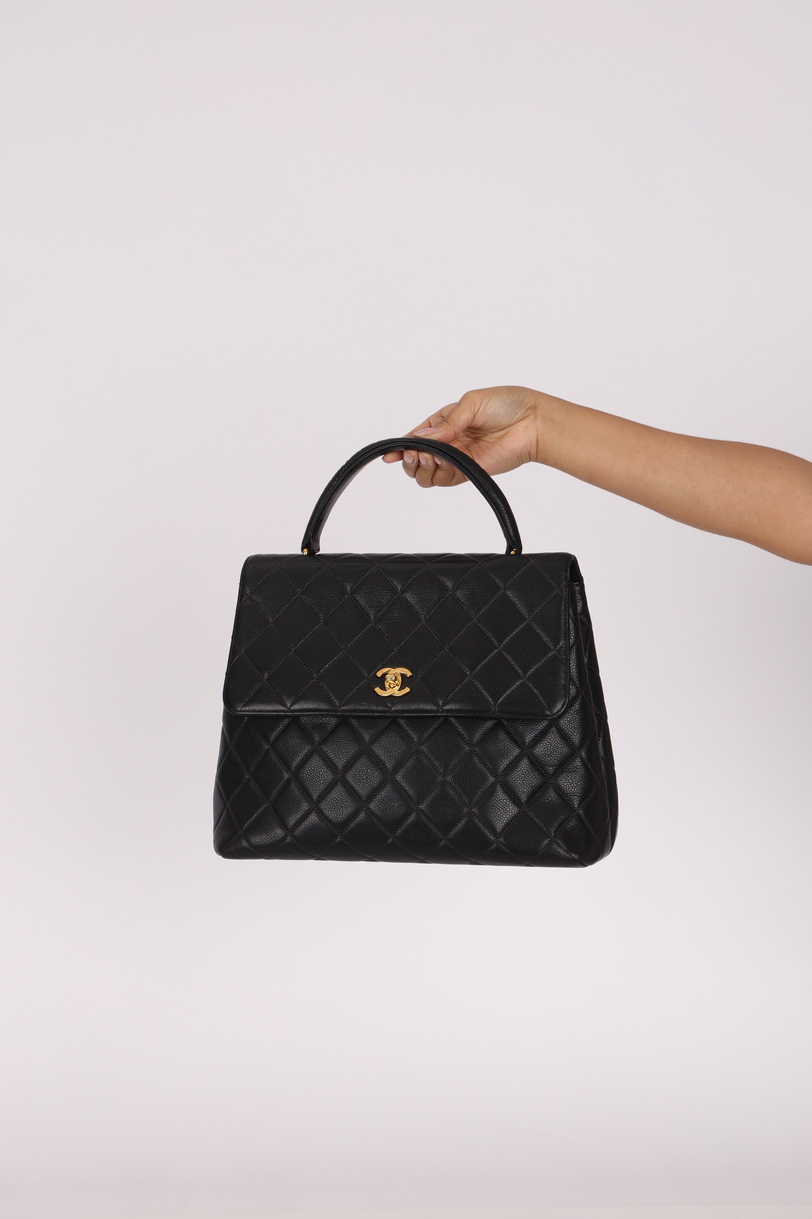 Chanel Kelly Top Handle Black Caviar 24K GP
