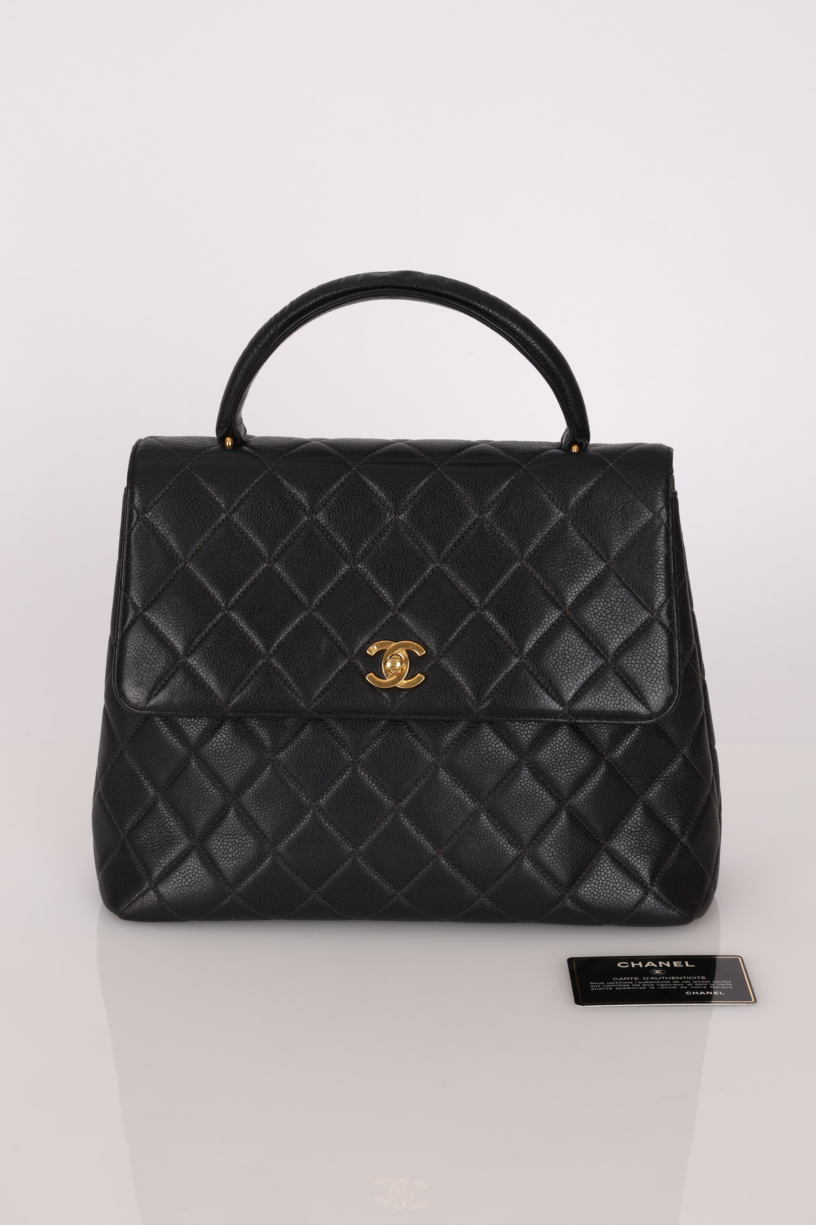 Chanel Kelly Top Handle Black Caviar 24K GP