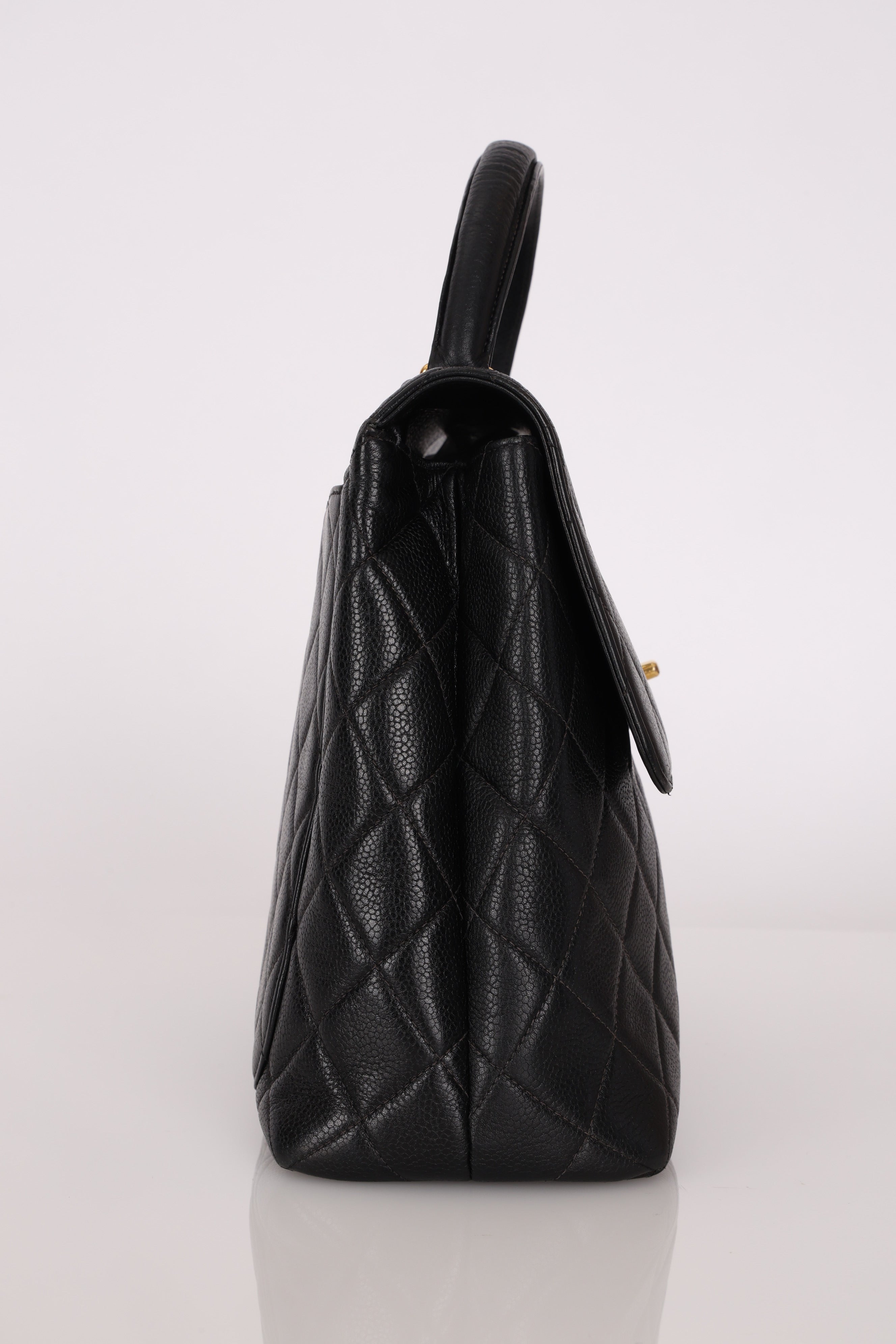 Chanel Kelly Top Handle Black Caviar 24K GP