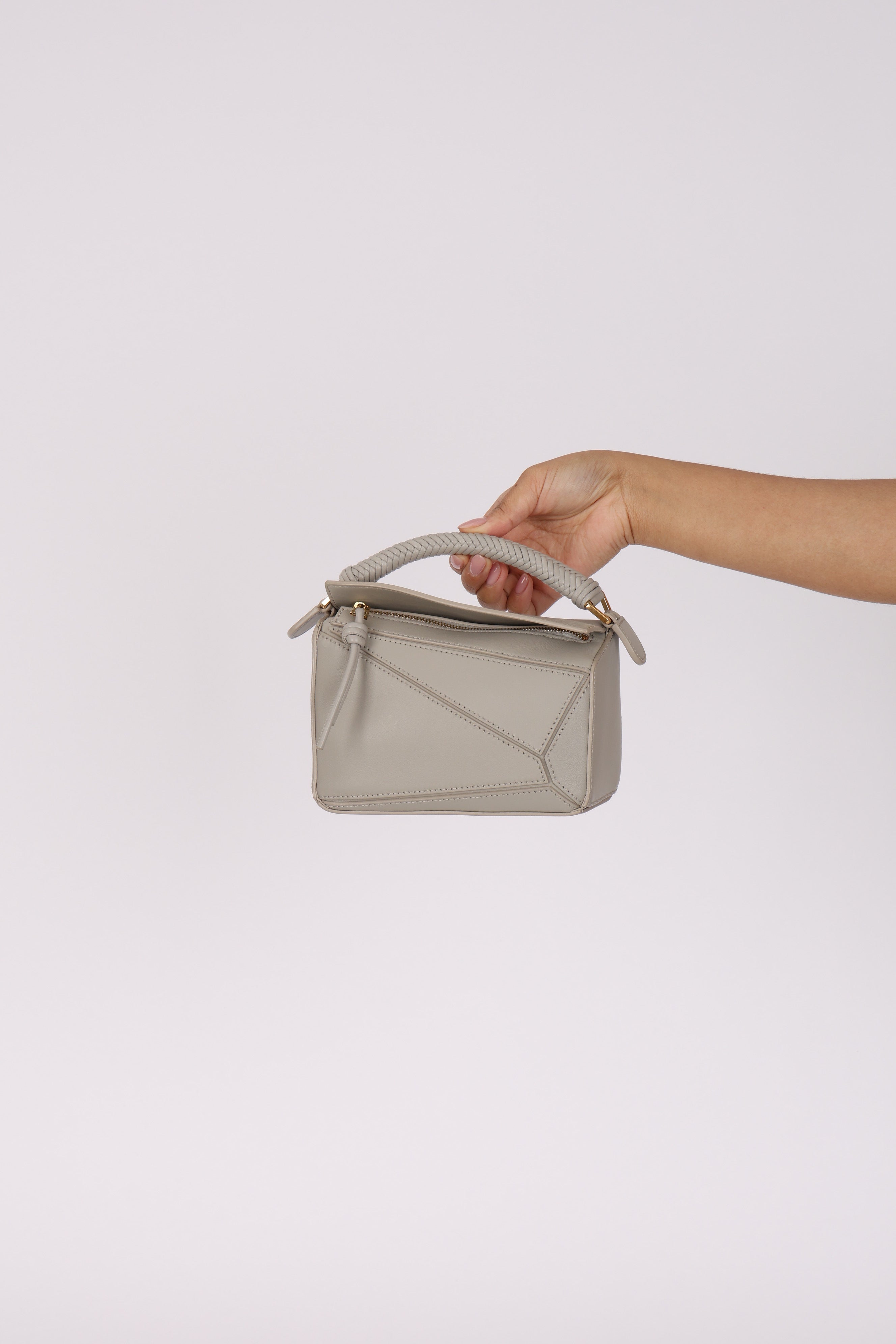 Loewe Grey Mini Puzzle with Braided Top Handle