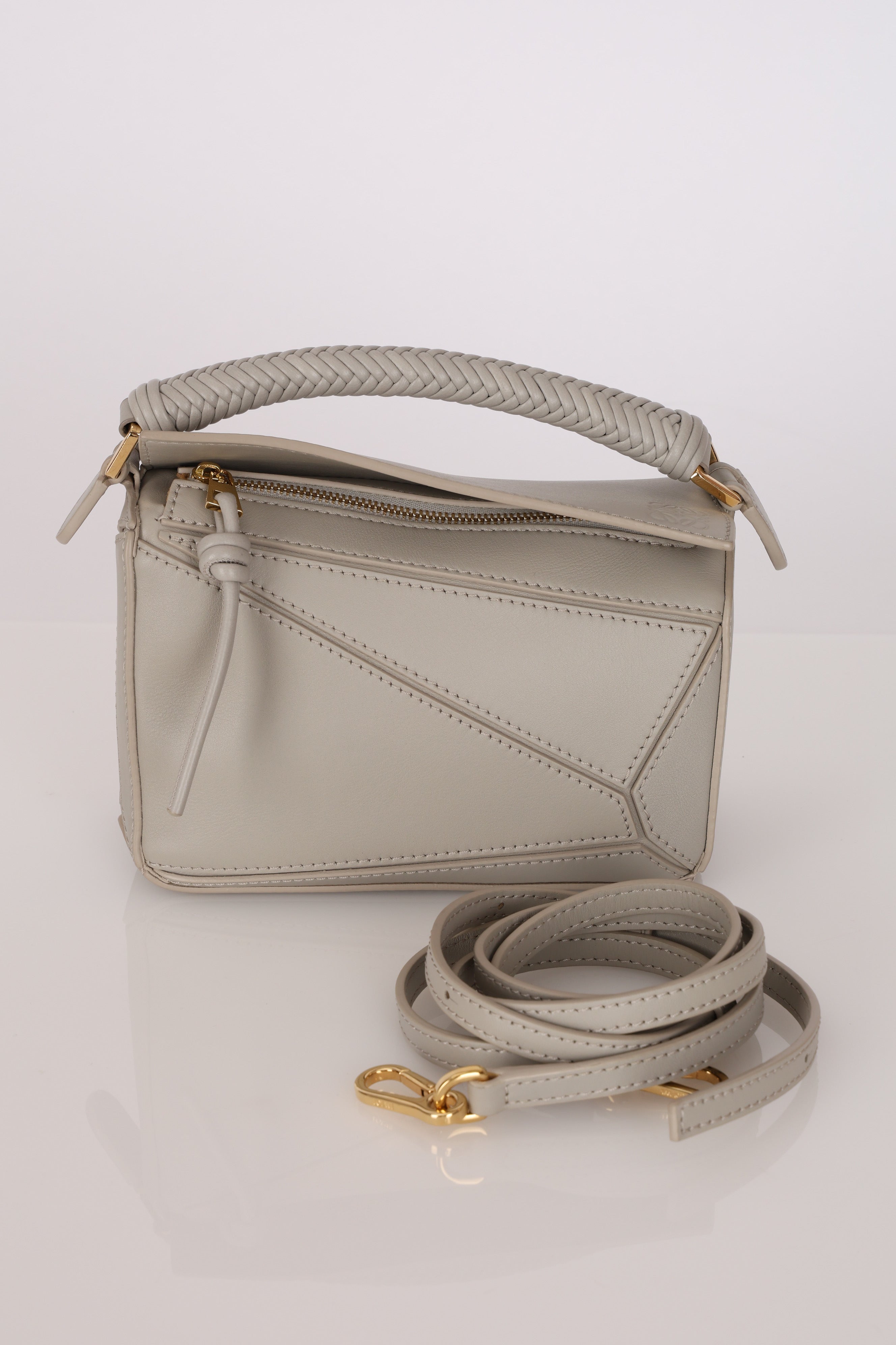 Loewe Grey Mini Puzzle with Braided Top Handle