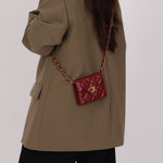 Chanel Enamel Diamond Card Holder on Chain Burgundy Lambskin 2021 AGHW (DONE)