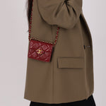 Chanel Enamel Diamond Card Holder on Chain Burgundy Lambskin 2021 AGHW (DONE)