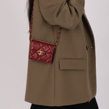 Chanel Enamel Diamond Card Holder on Chain Burgundy Lambskin 2021 AGHW (DONE)