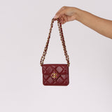 Chanel Enamel Diamond Card Holder on Chain Burgundy Lambskin AGHW