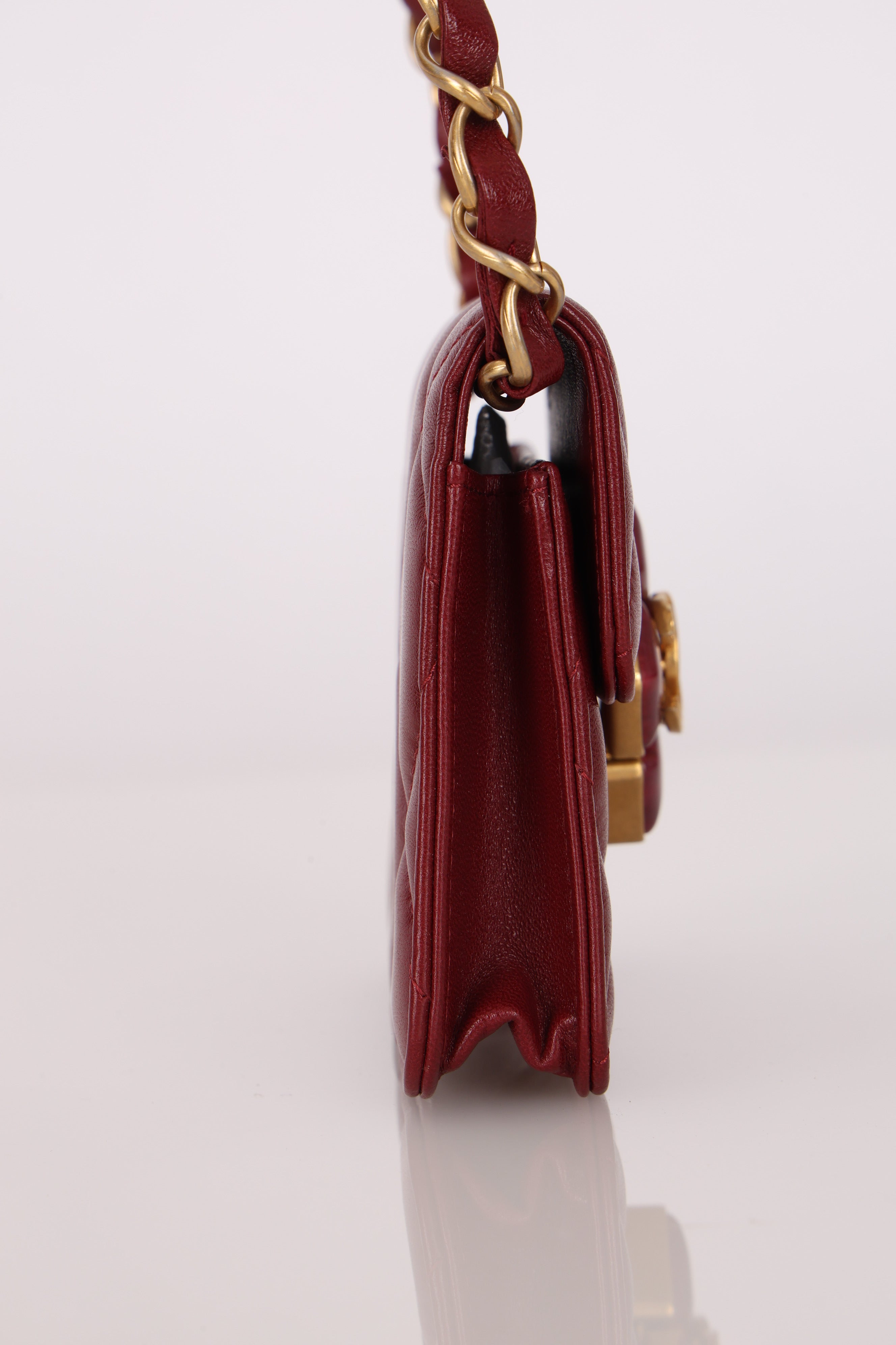 Chanel Enamel Diamond Card Holder on Chain Burgundy Lambskin AGHW