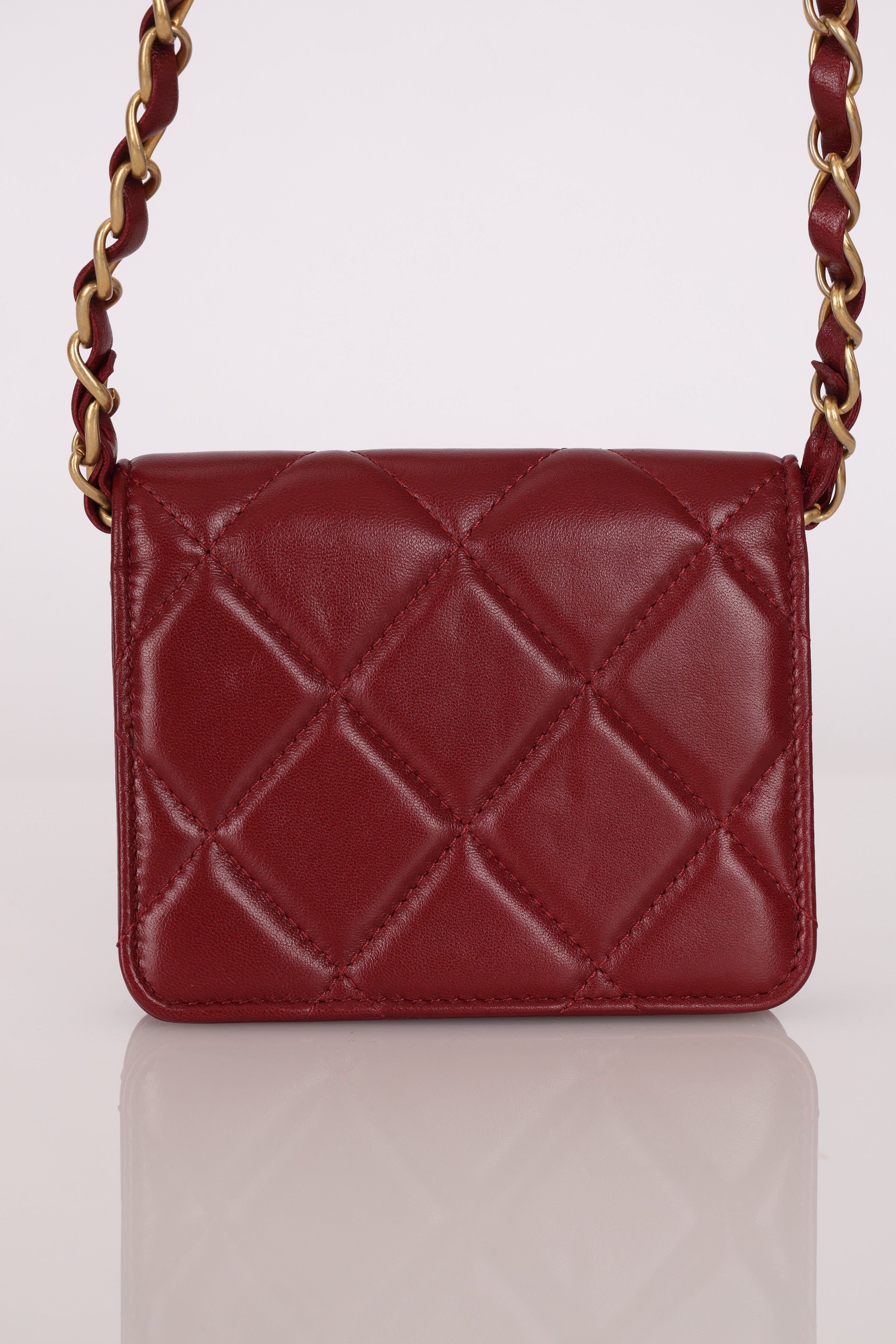 Chanel Enamel Diamond Card Holder on Chain Burgundy Lambskin AGHW