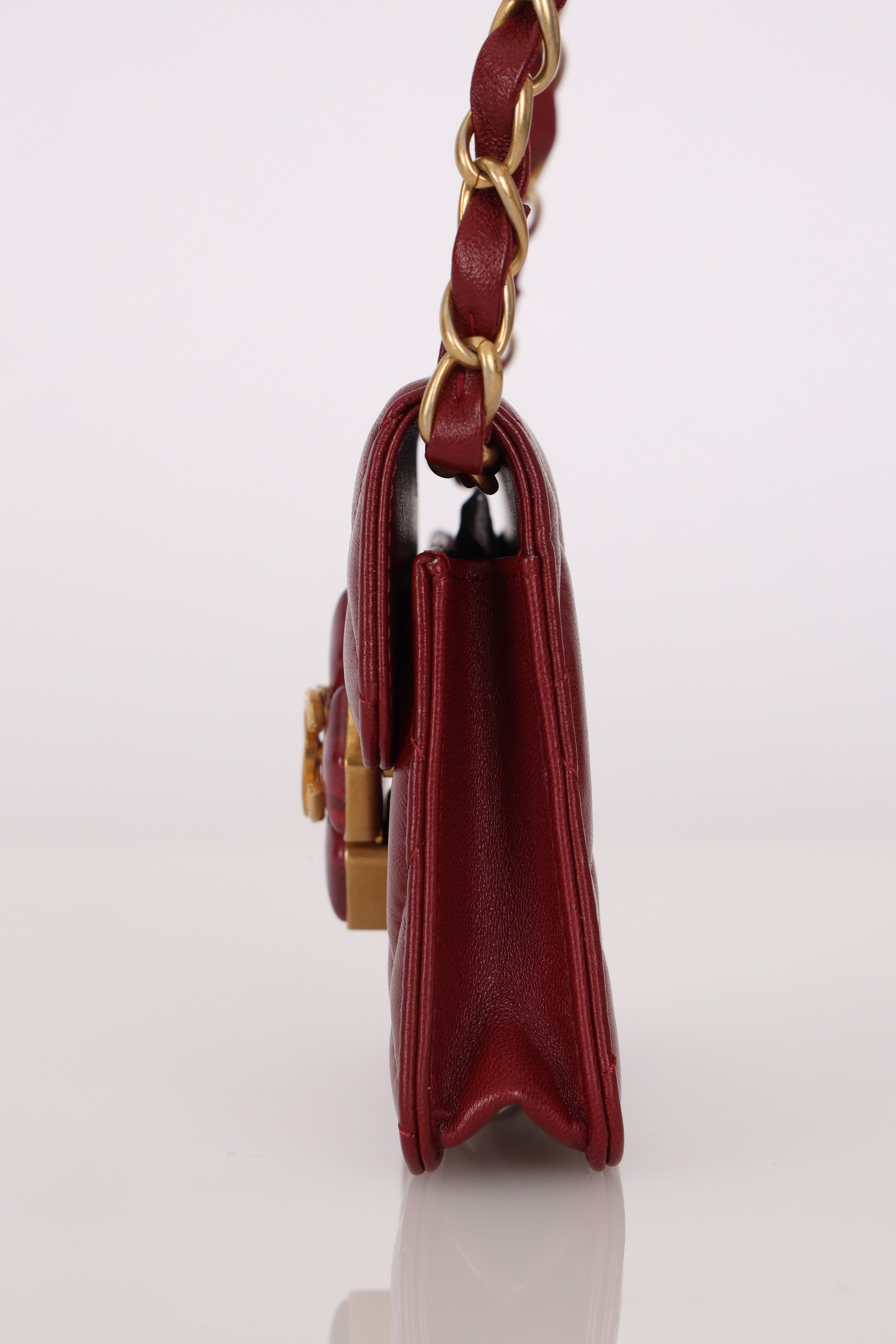 Chanel Enamel Diamond Card Holder on Chain Burgundy Lambskin AGHW