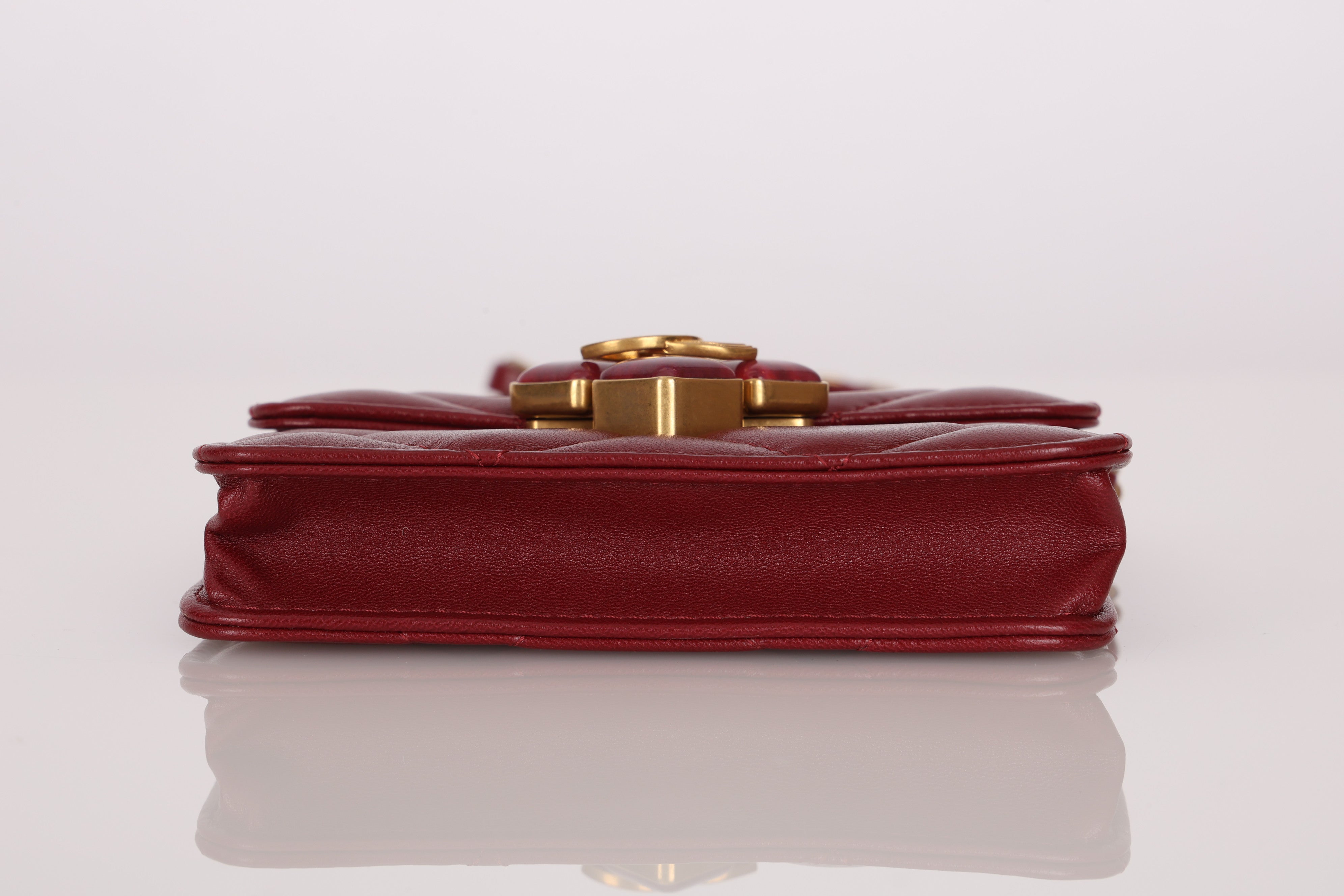 Chanel Enamel Diamond Card Holder on Chain Burgundy Lambskin AGHW
