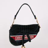 Dior Medium Saddle Bag Velvet Embroidered Crocodile Effect 2021