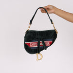 Dior Medium Saddle Bag Velvet Embroidered Crocodile Effect