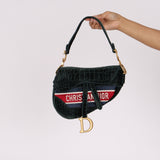 Dior Medium Saddle Bag Velvet Embroidered Crocodile Effect
