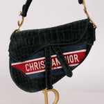 Dior Medium Saddle Bag Velvet Embroidered Crocodile Effect