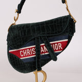 Dior Medium Saddle Bag Velvet Embroidered Crocodile Effect