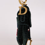 Dior Medium Saddle Bag Velvet Embroidered Crocodile Effect