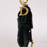 Dior Medium Saddle Bag Velvet Embroidered Crocodile Effect