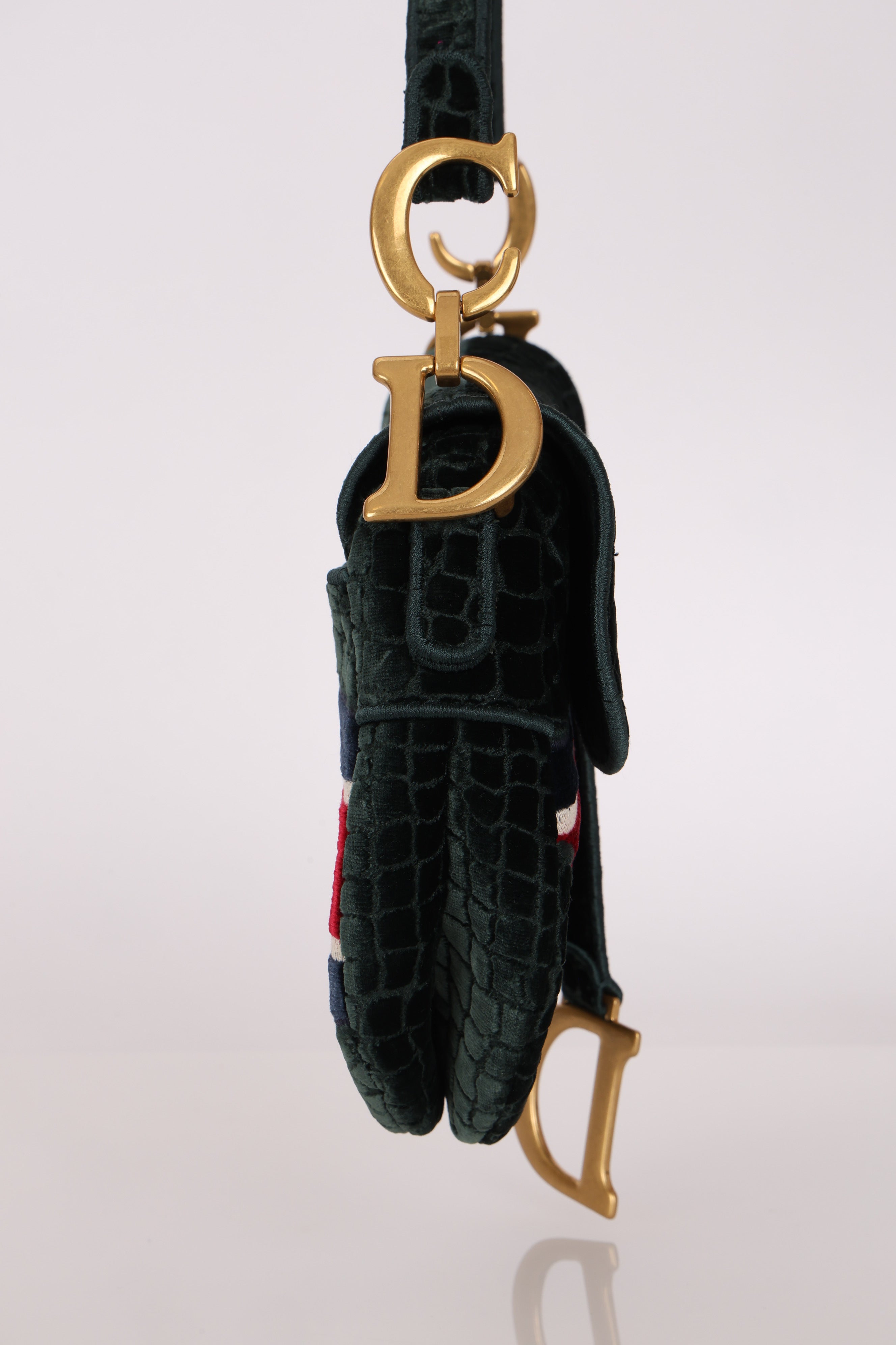 Dior Medium Saddle Bag Velvet Embroidered Crocodile Effect