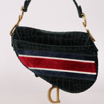 Dior Medium Saddle Bag Velvet Embroidered Crocodile Effect
