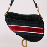 Dior Medium Saddle Bag Velvet Embroidered Crocodile Effect