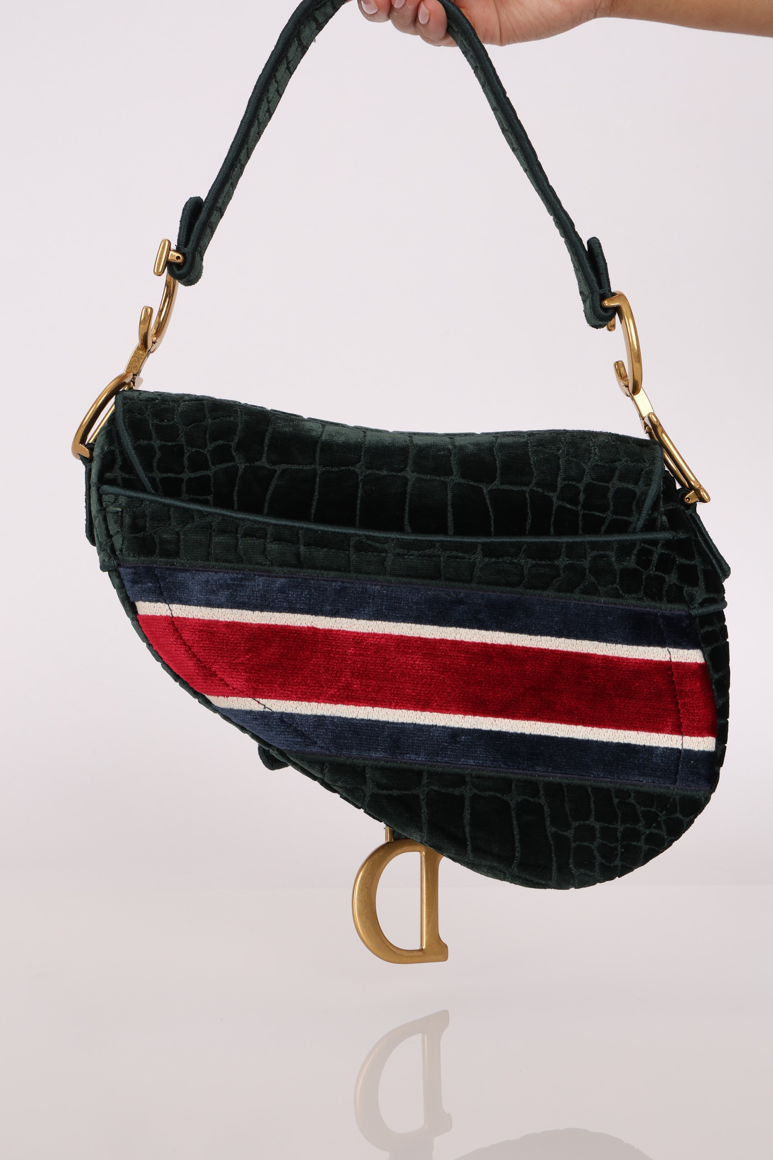 Dior Medium Saddle Bag Velvet Embroidered Crocodile Effect
