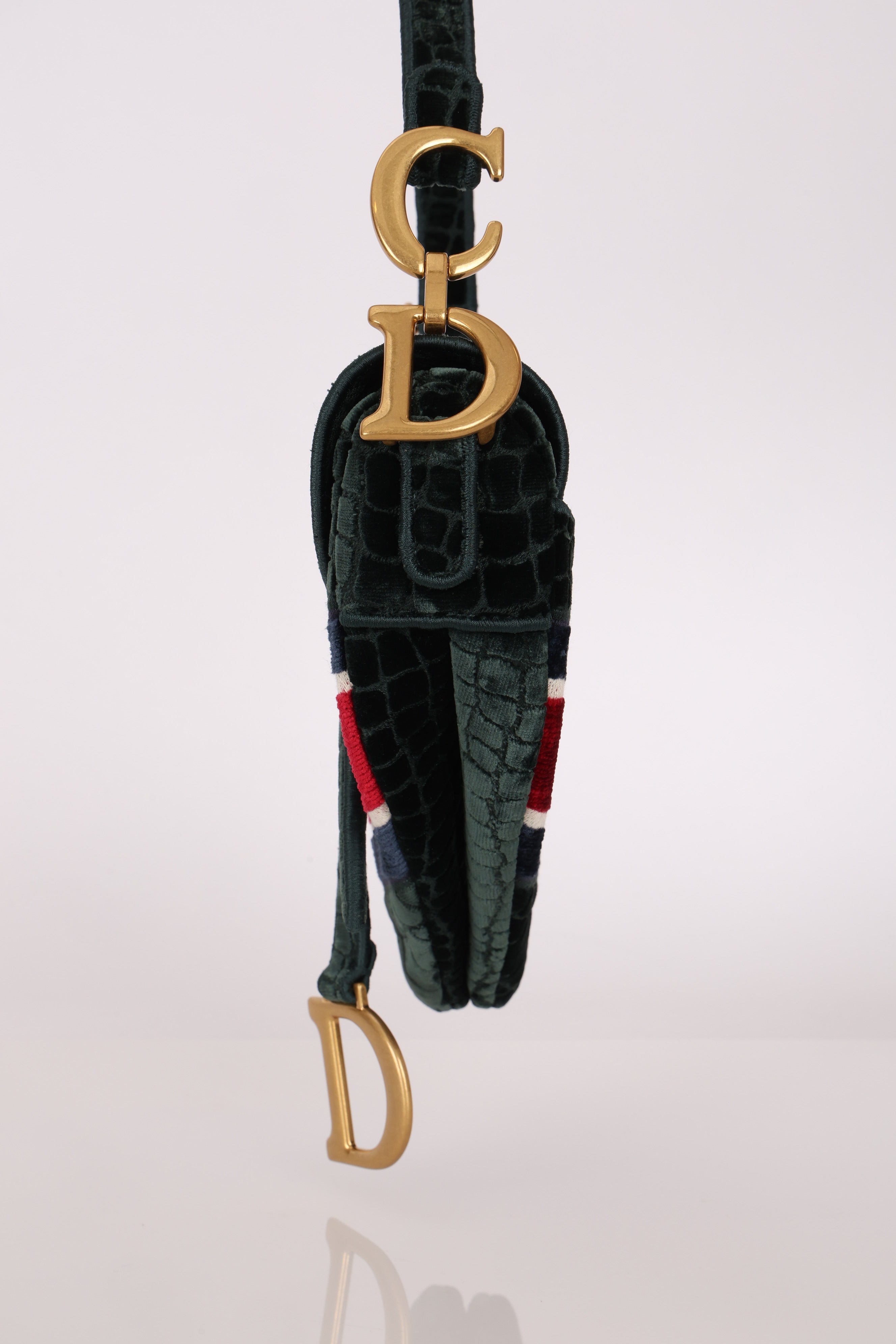 Dior Medium Saddle Bag Velvet Embroidered Crocodile Effect