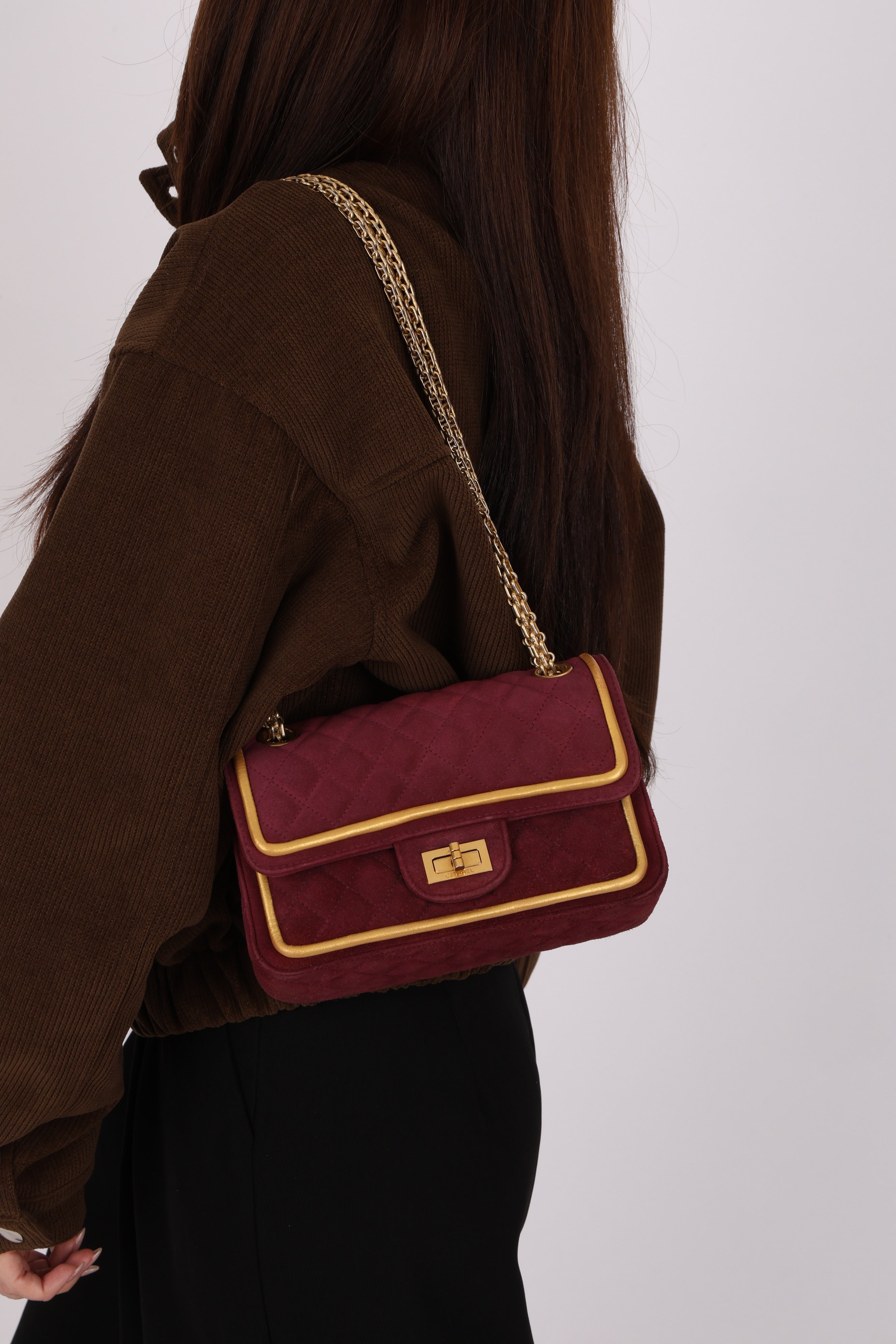 Chanel 2.55 Reissue Double Flap Burgundy Suede 2017 AGHW