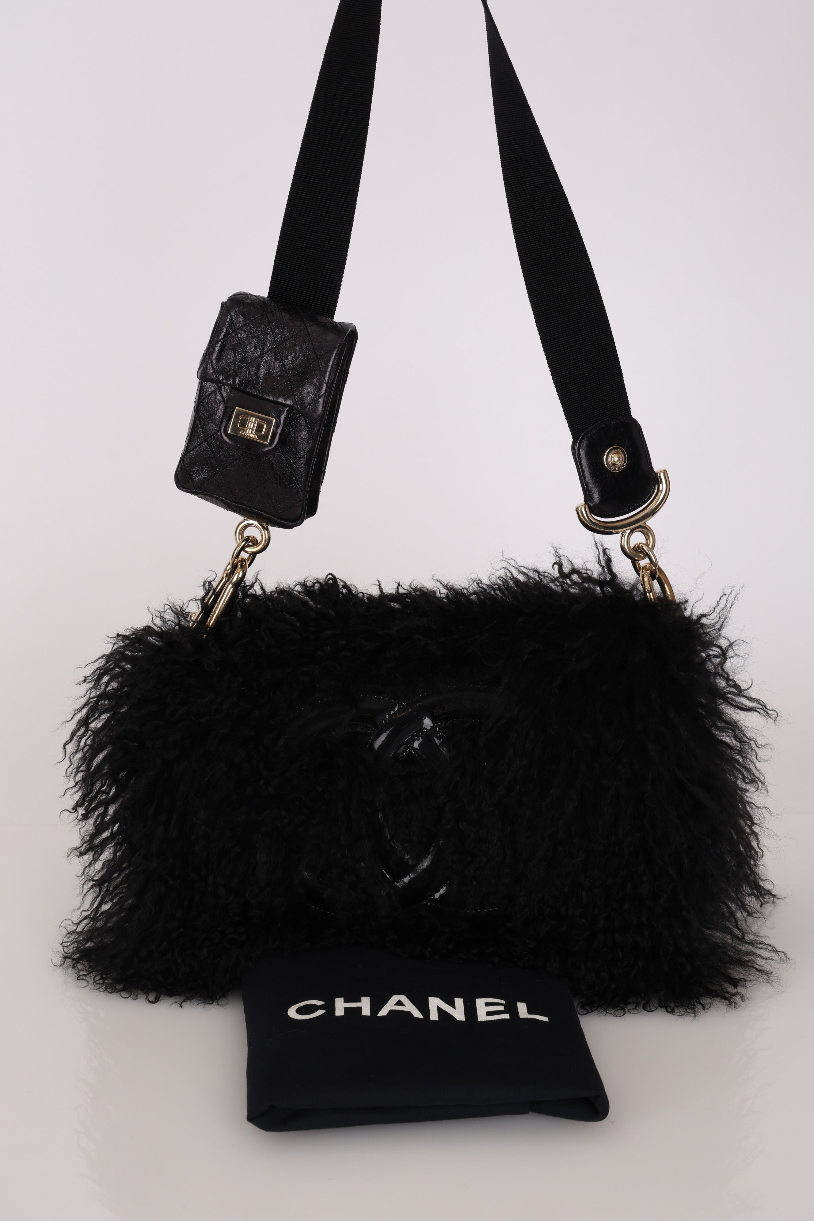 Chanel Shearling CC Flap with Mini Pouch Black CGHW