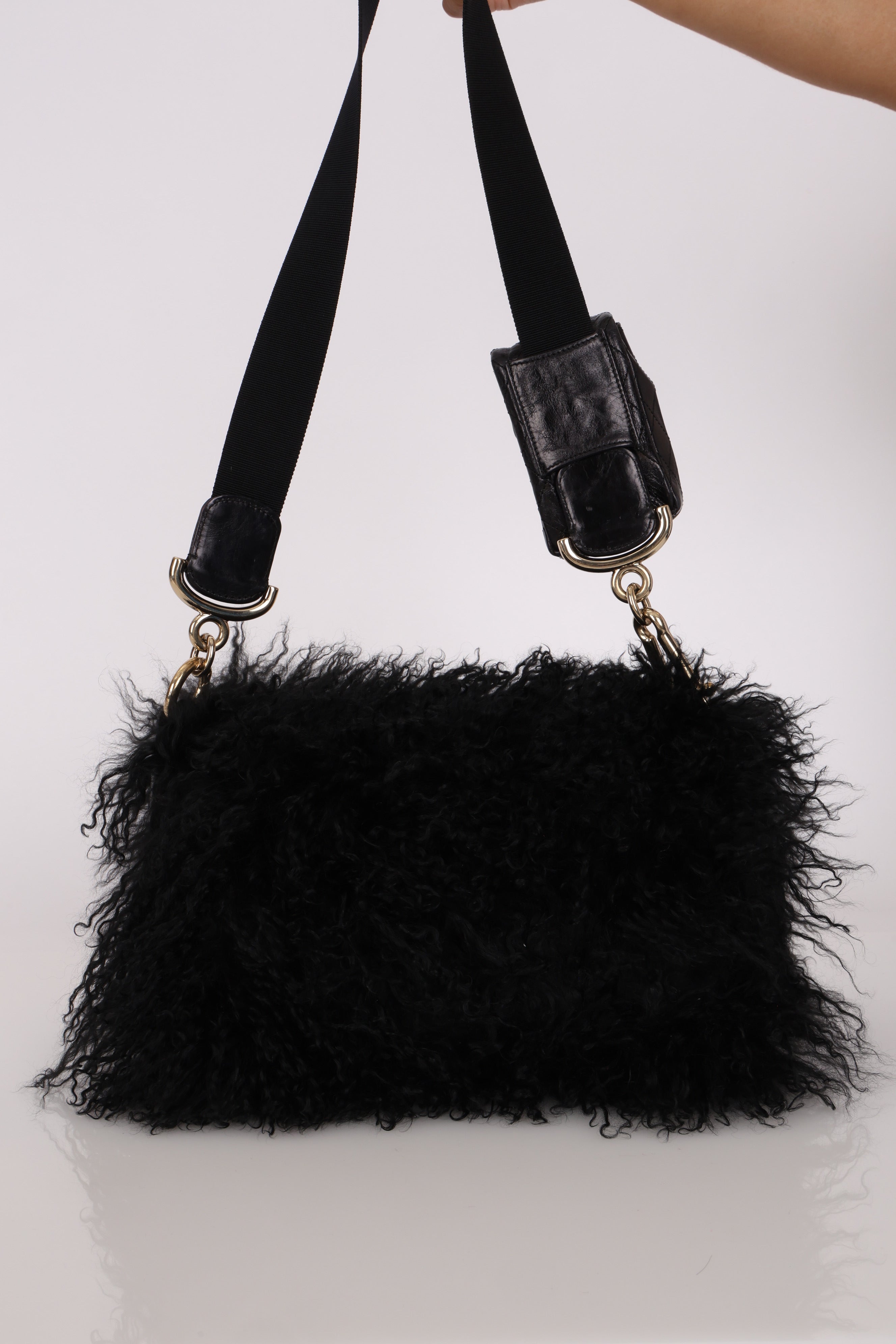 Chanel Shearling CC Flap with Mini Pouch Black CGHW