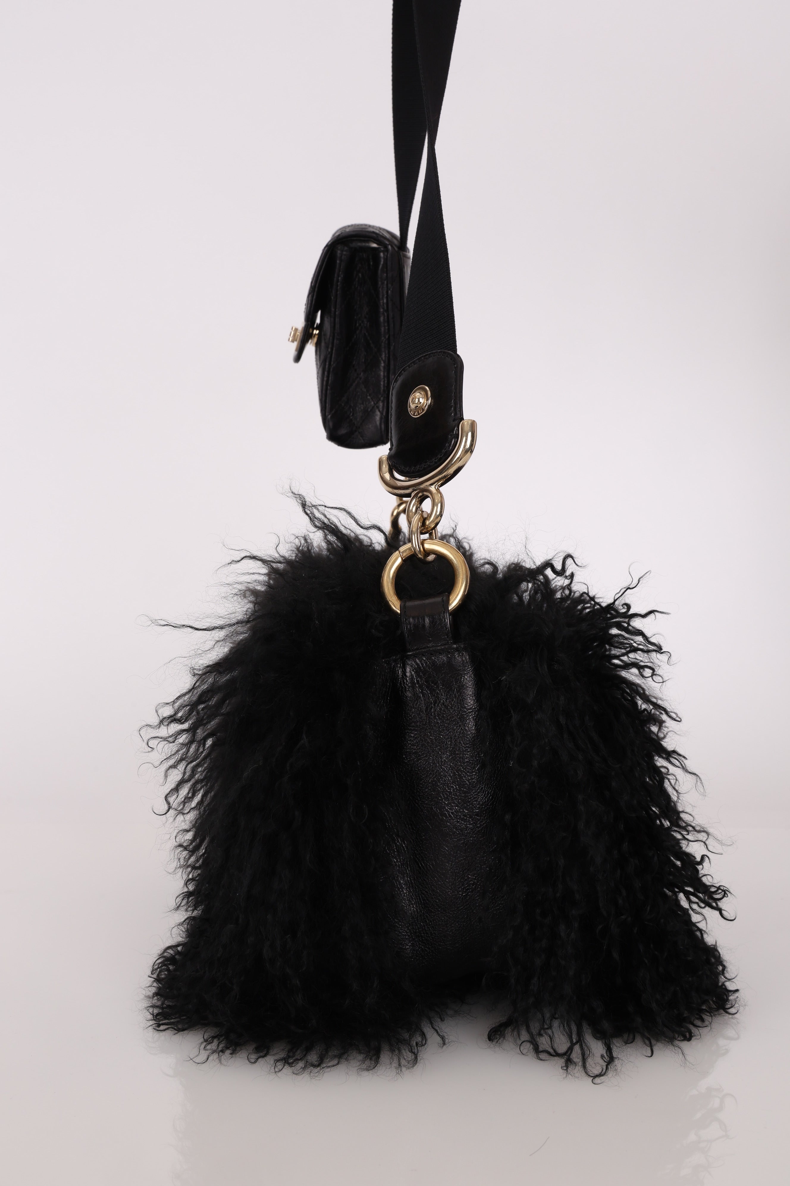 Chanel Shearling CC Flap with Mini Pouch Black CGHW