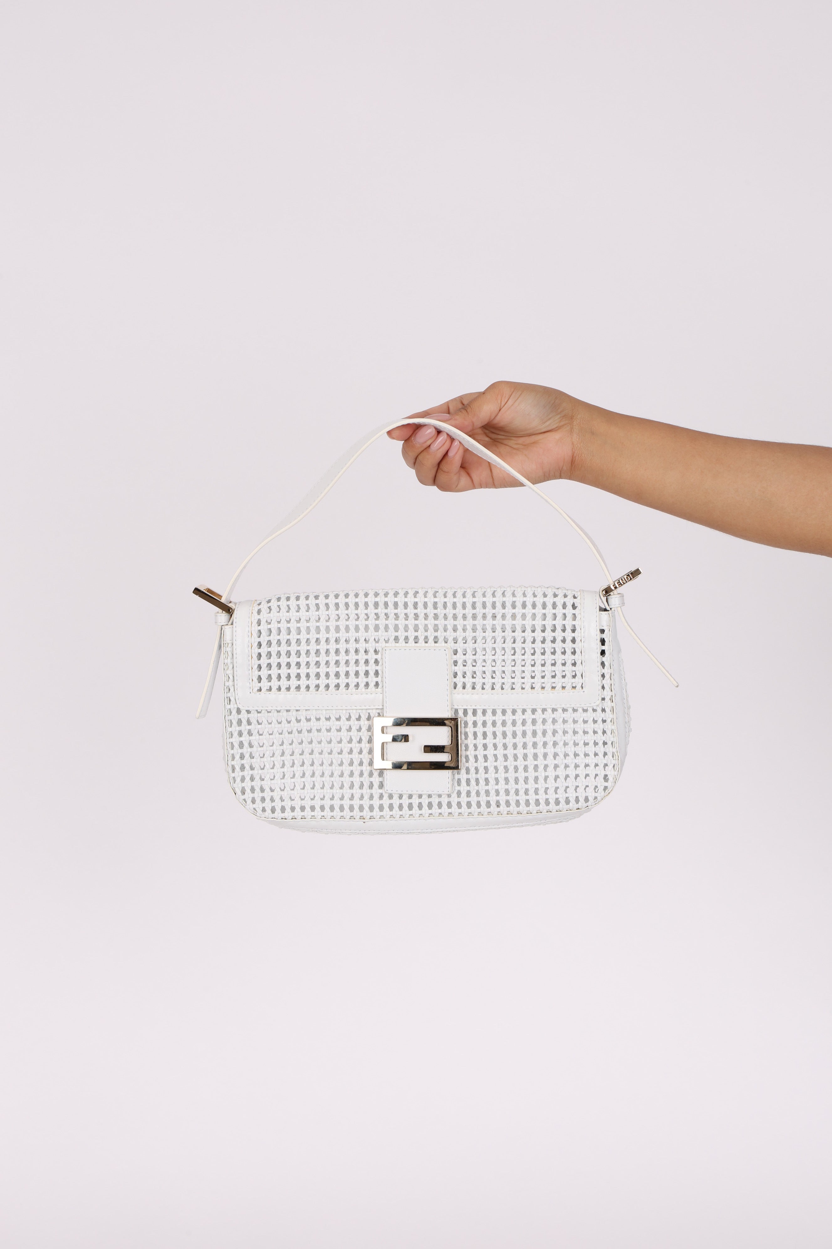 Fendi White Woven Baguette
