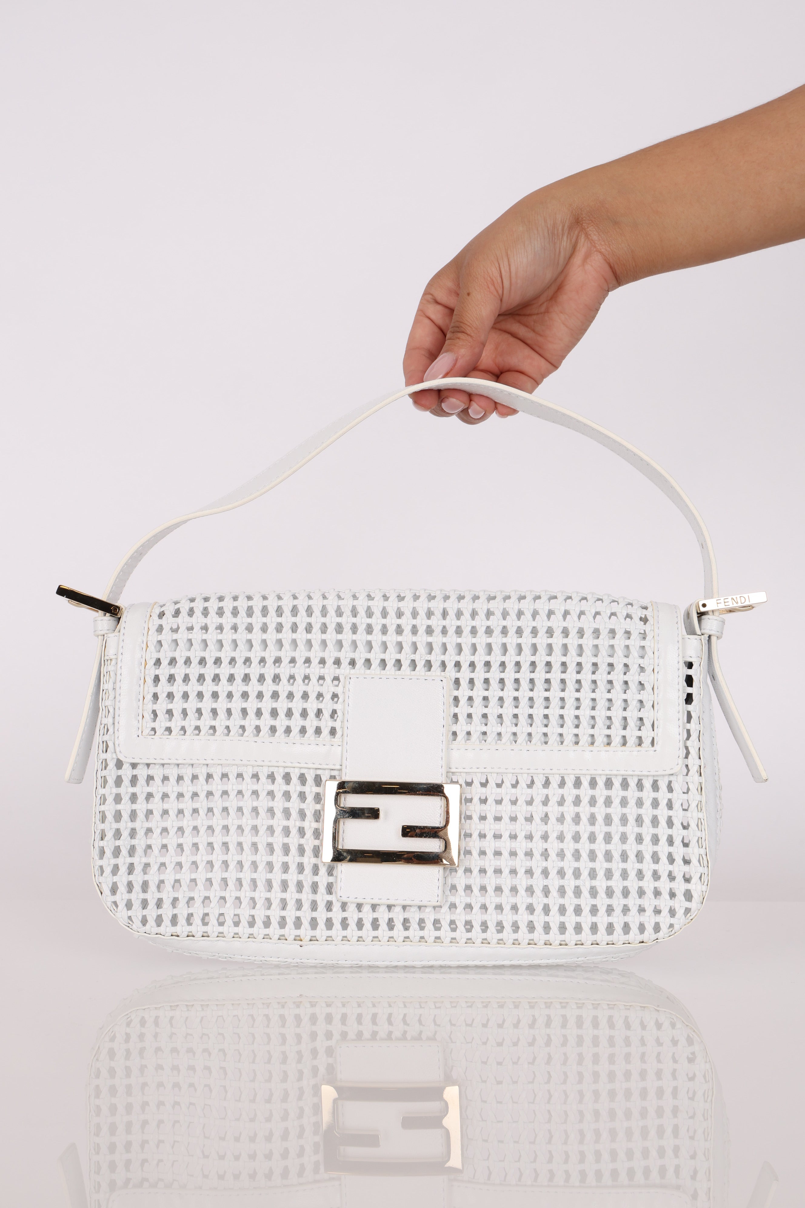 Fendi White Woven Baguette
