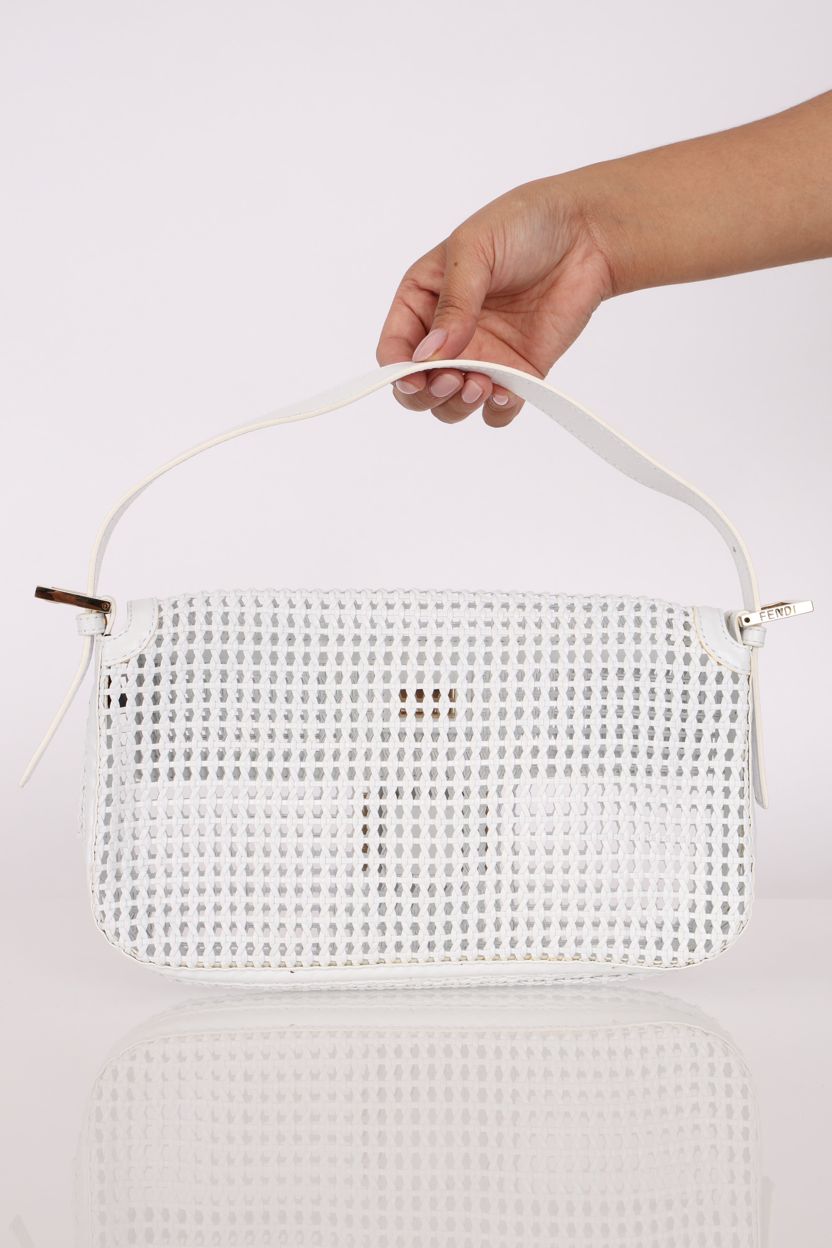 Fendi White Woven Baguette