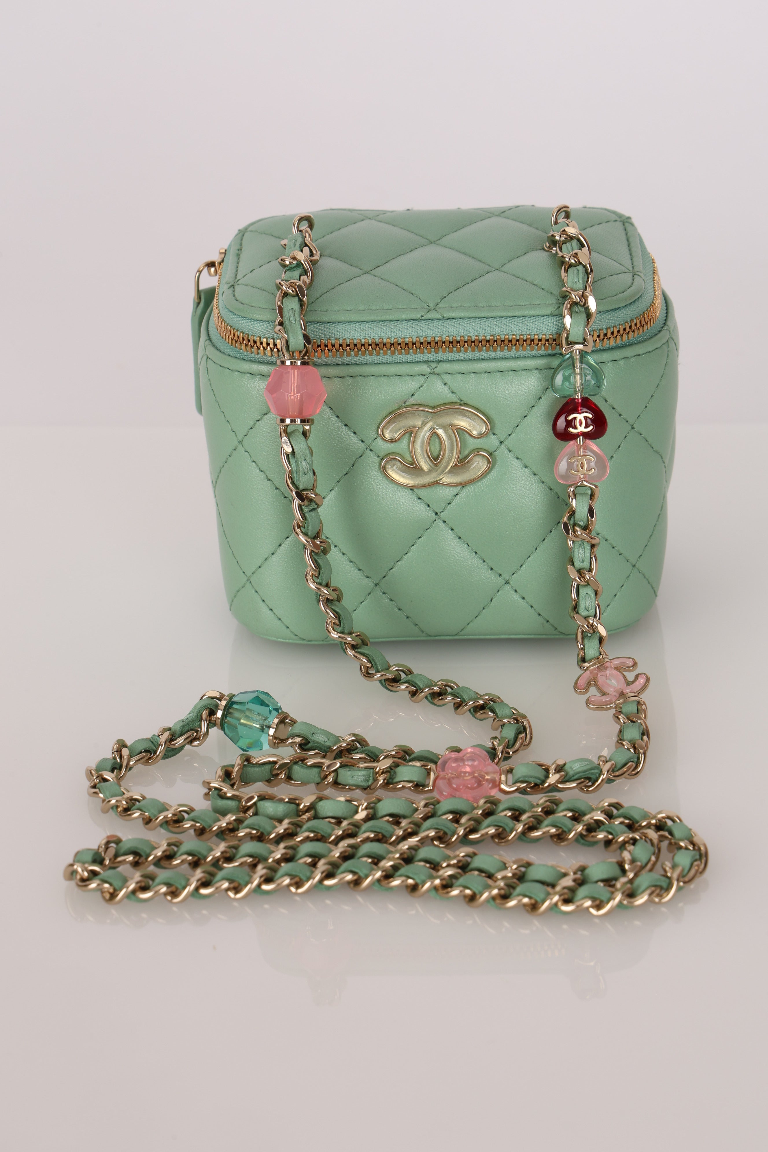 Chanel Mini Vanity Case Mint Lambskin CGHW