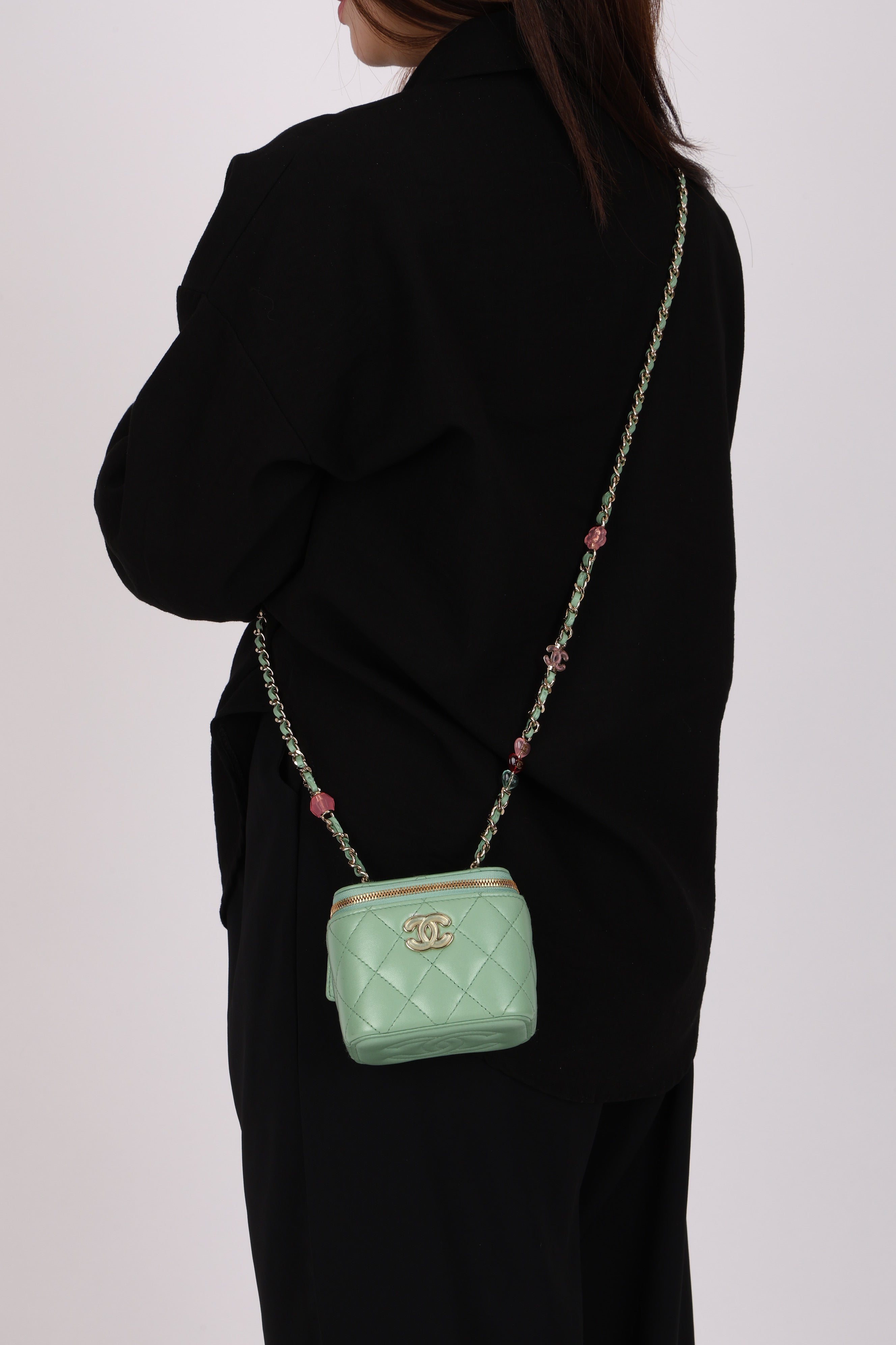 Chanel Mini Vanity Case Mint Lambskin CGHW
