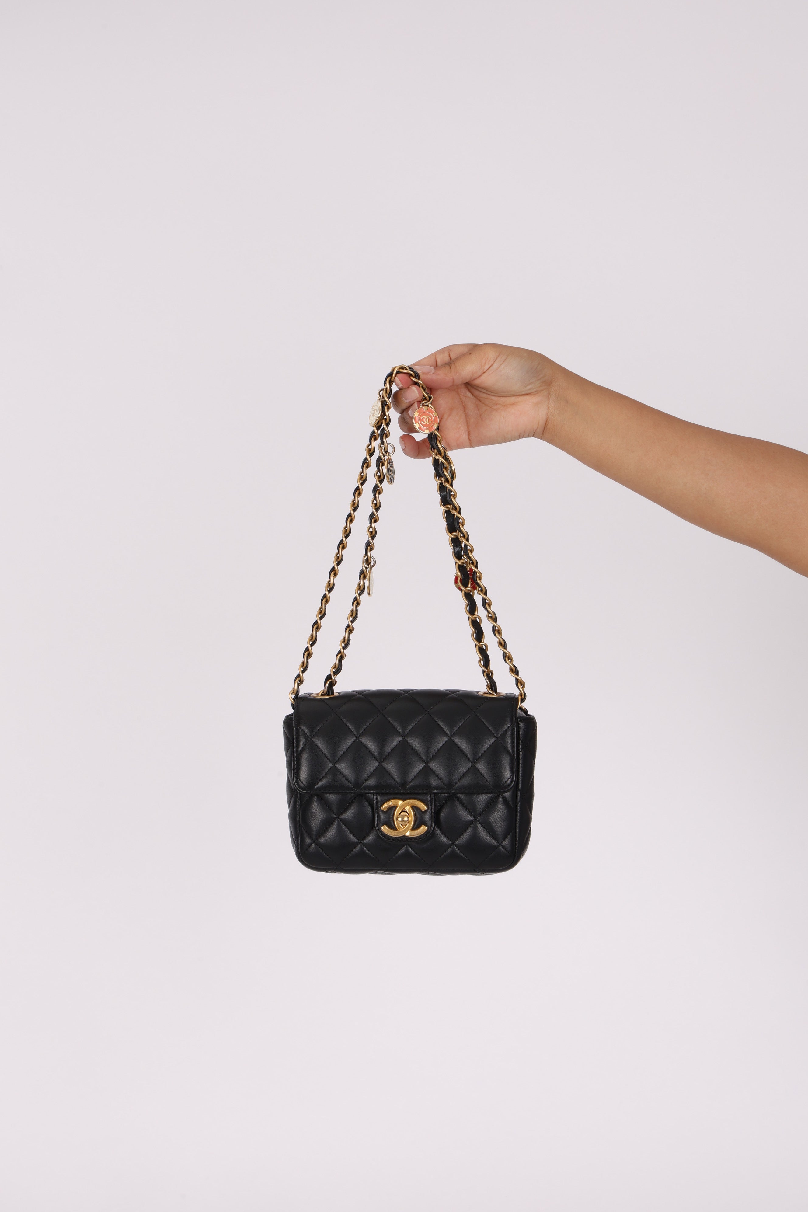 Chanel Mini Square Flap Black Lambskin AGHW