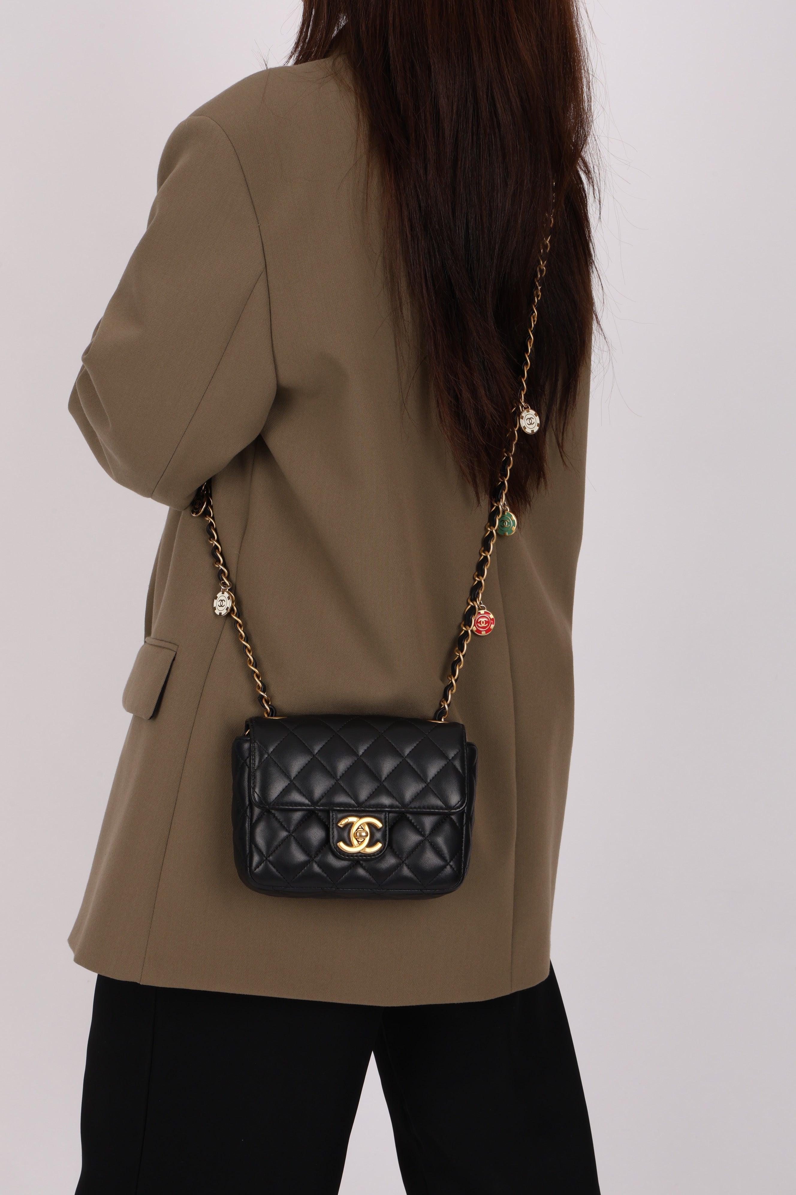 Chanel Mini Square Flap Black Lambskin AGHW