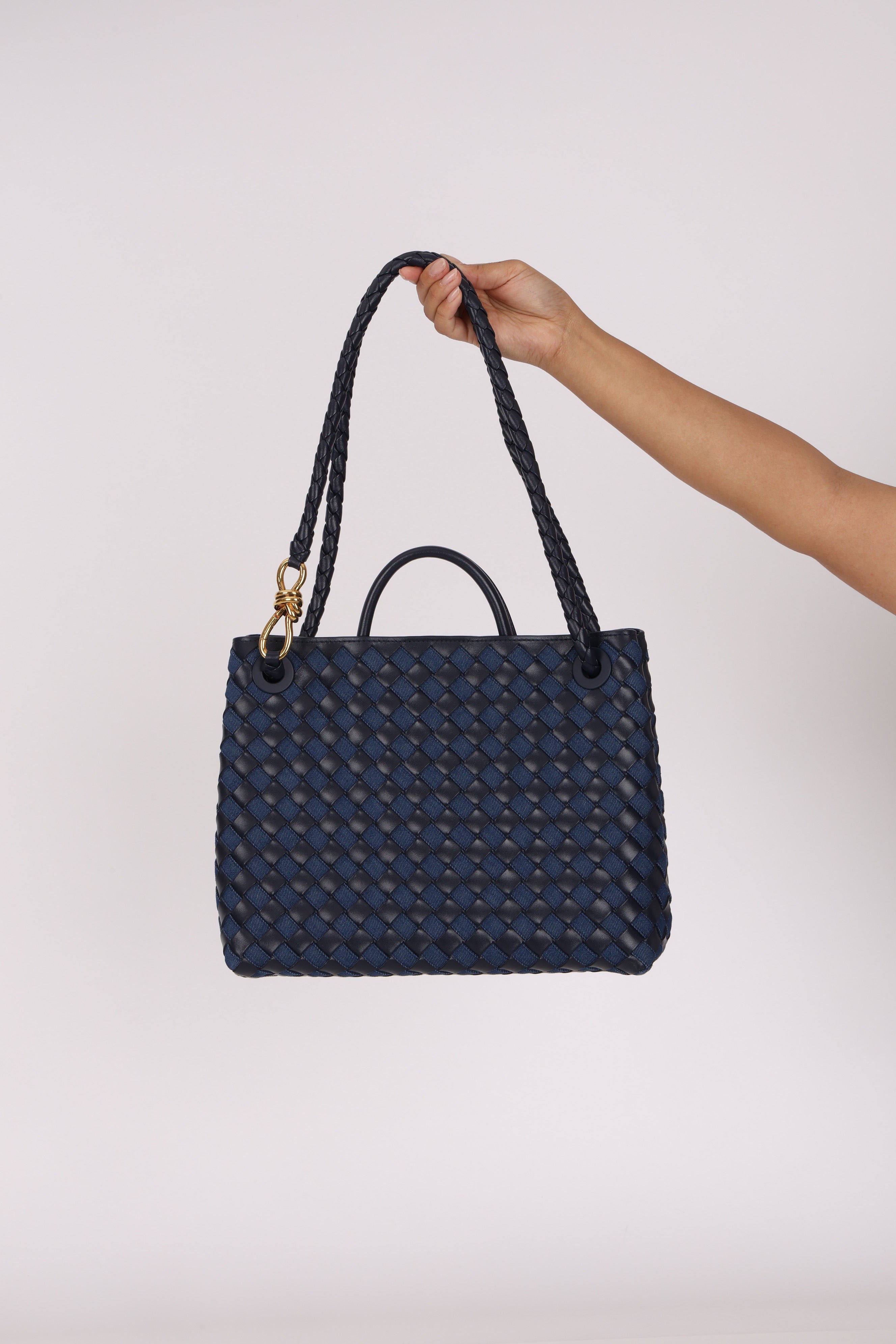 Bottega Veneta Medium Denim Intrecciato Andiamo Bag
