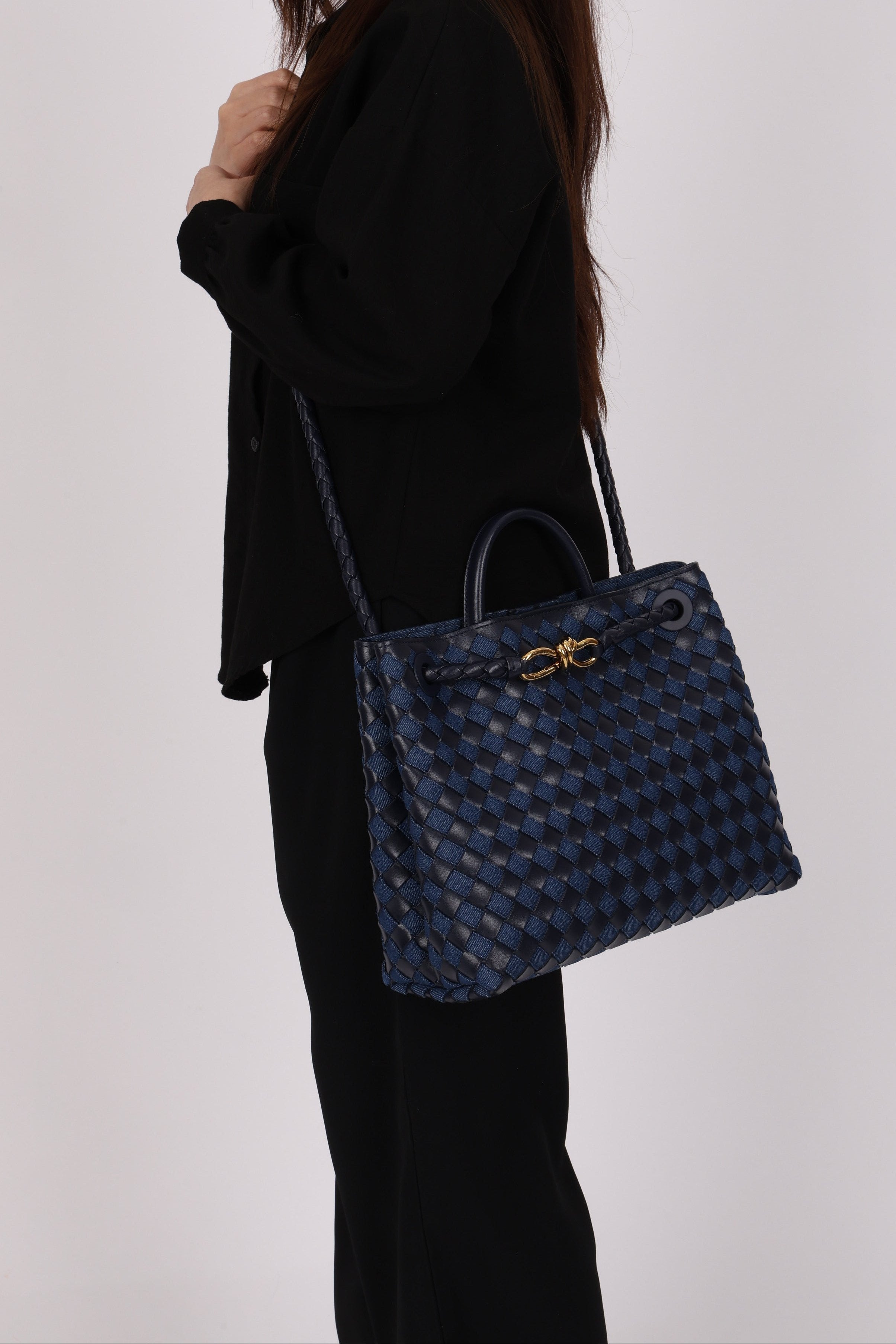 Bottega Veneta Medium Denim Intrecciato Andiamo Bag