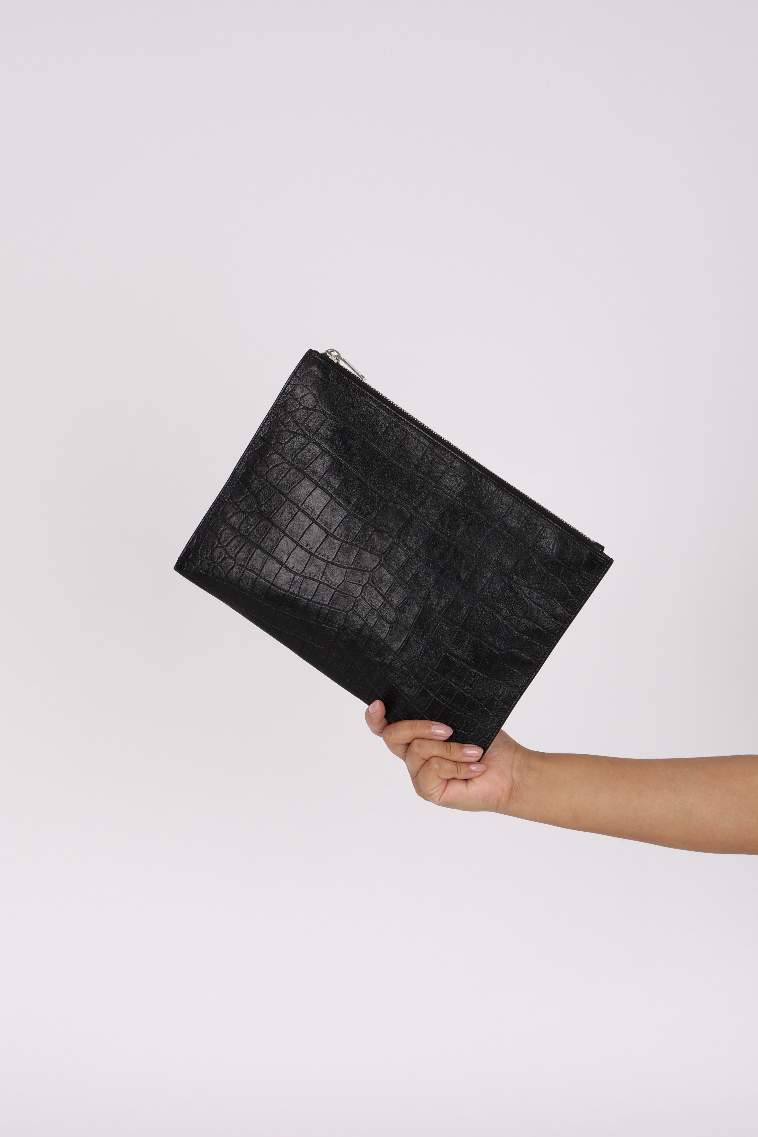 Saint Laurent Croc Embossed Pouch