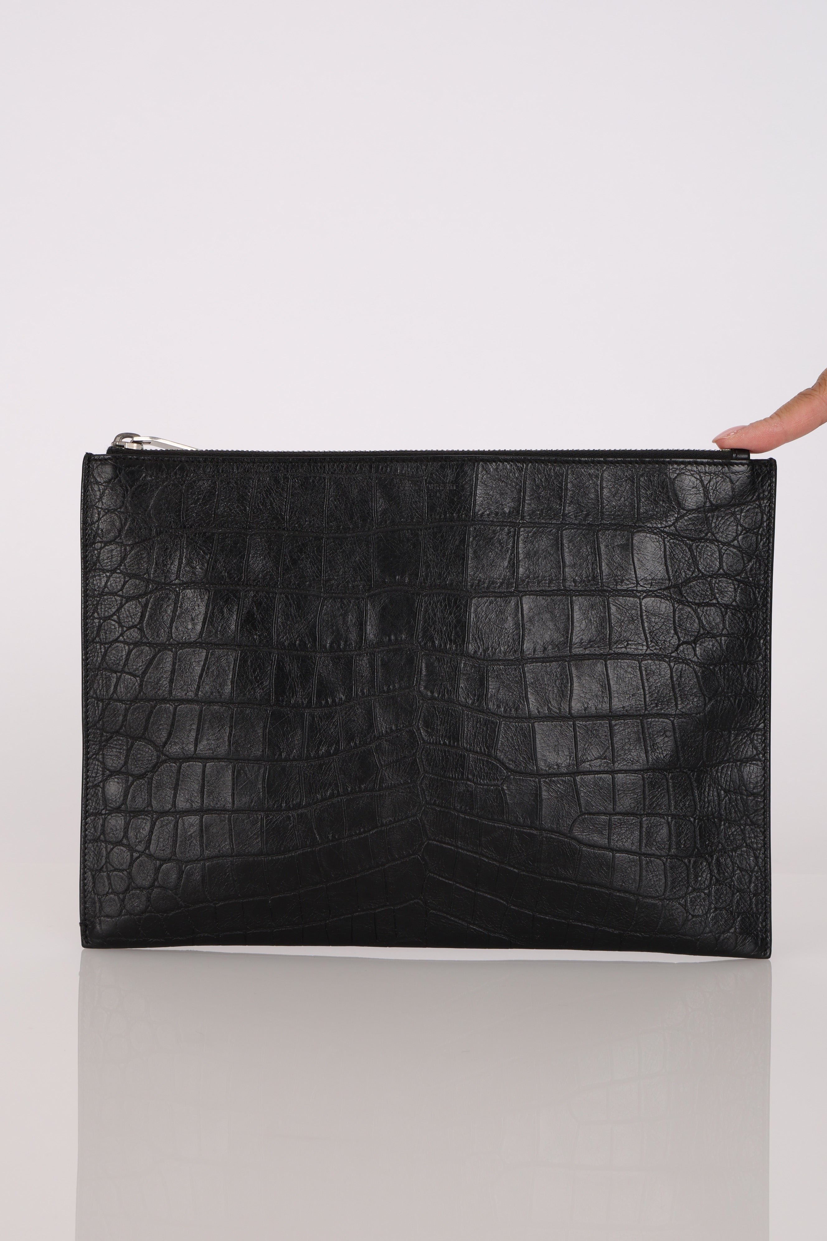 Saint Laurent Croc Embossed Pouch
