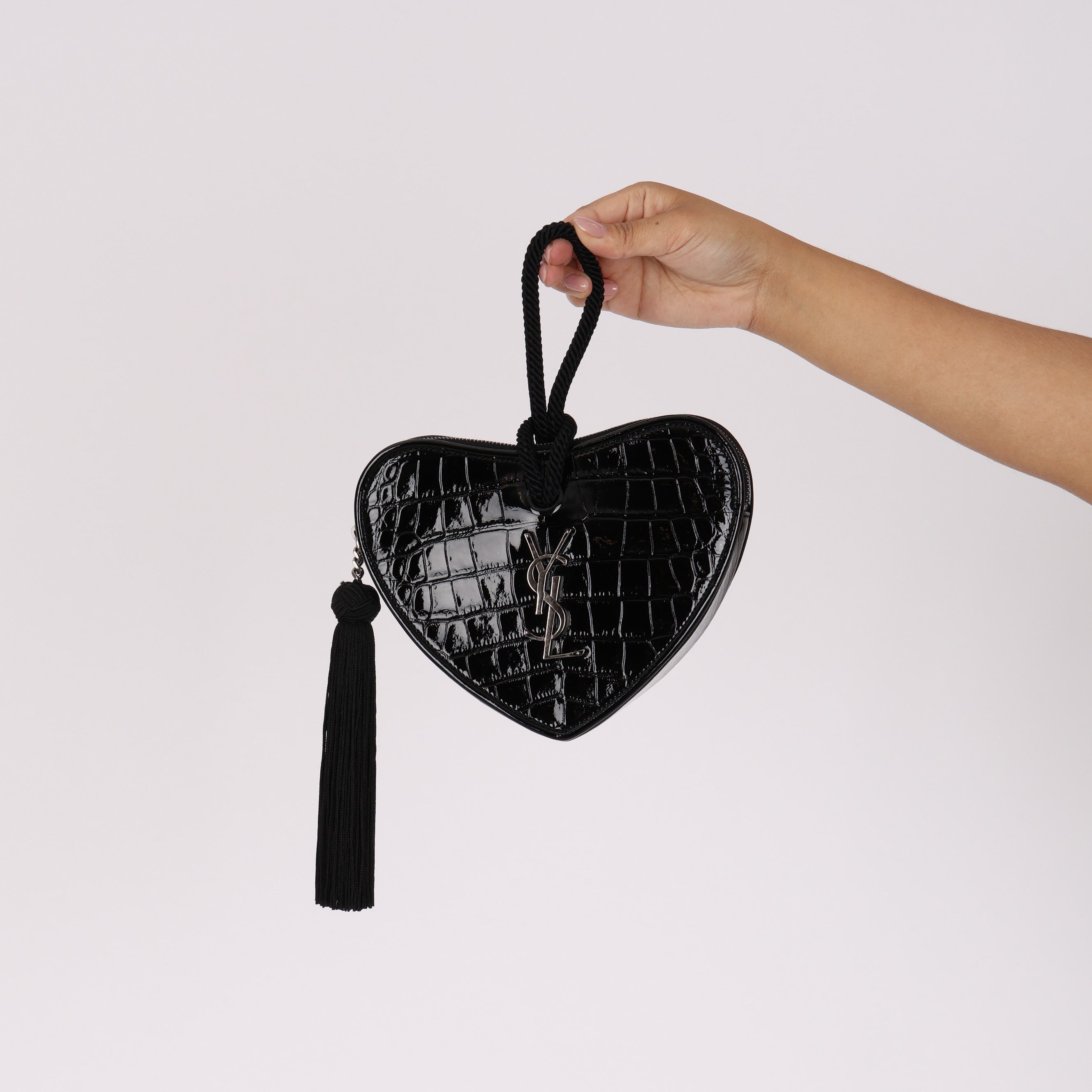Yves Saint Laurent Heart Patent Croc Embossed Clutch