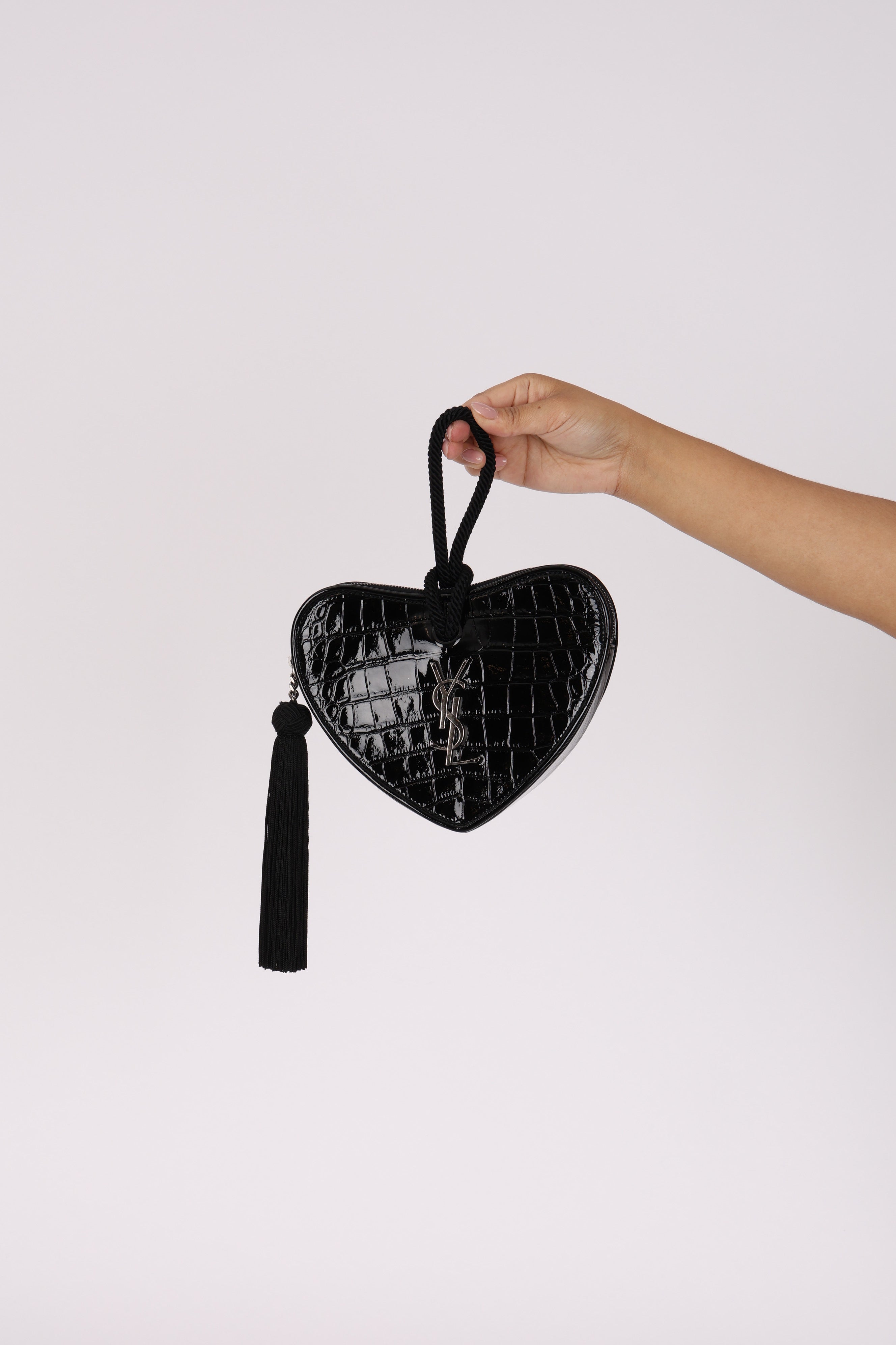 Yves Saint Laurent Heart Patent Croc Embossed Clutch