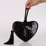 Yves Saint Laurent Heart Patent Croc Embossed Clutch