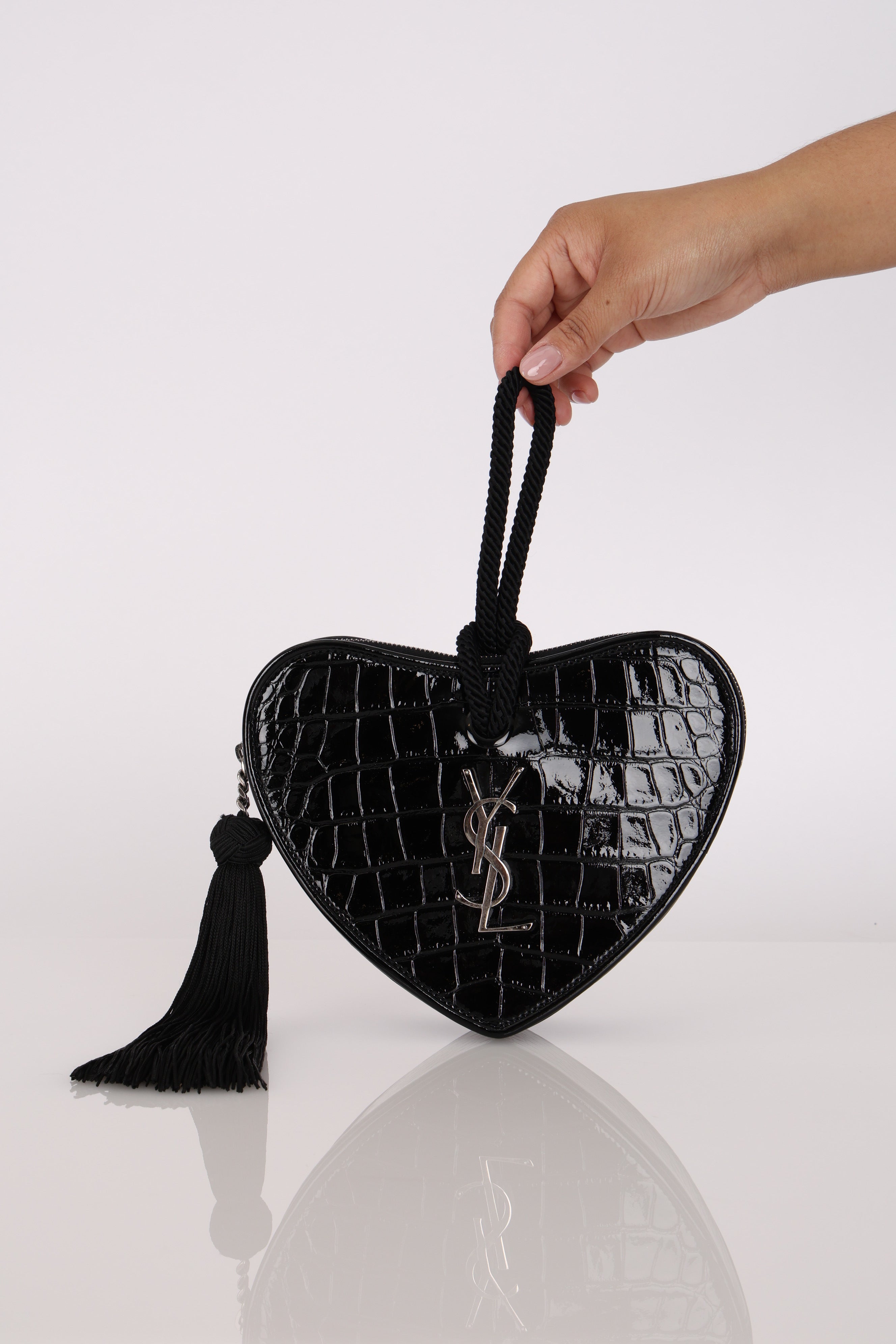 Yves Saint Laurent Heart Patent Croc Embossed Clutch
