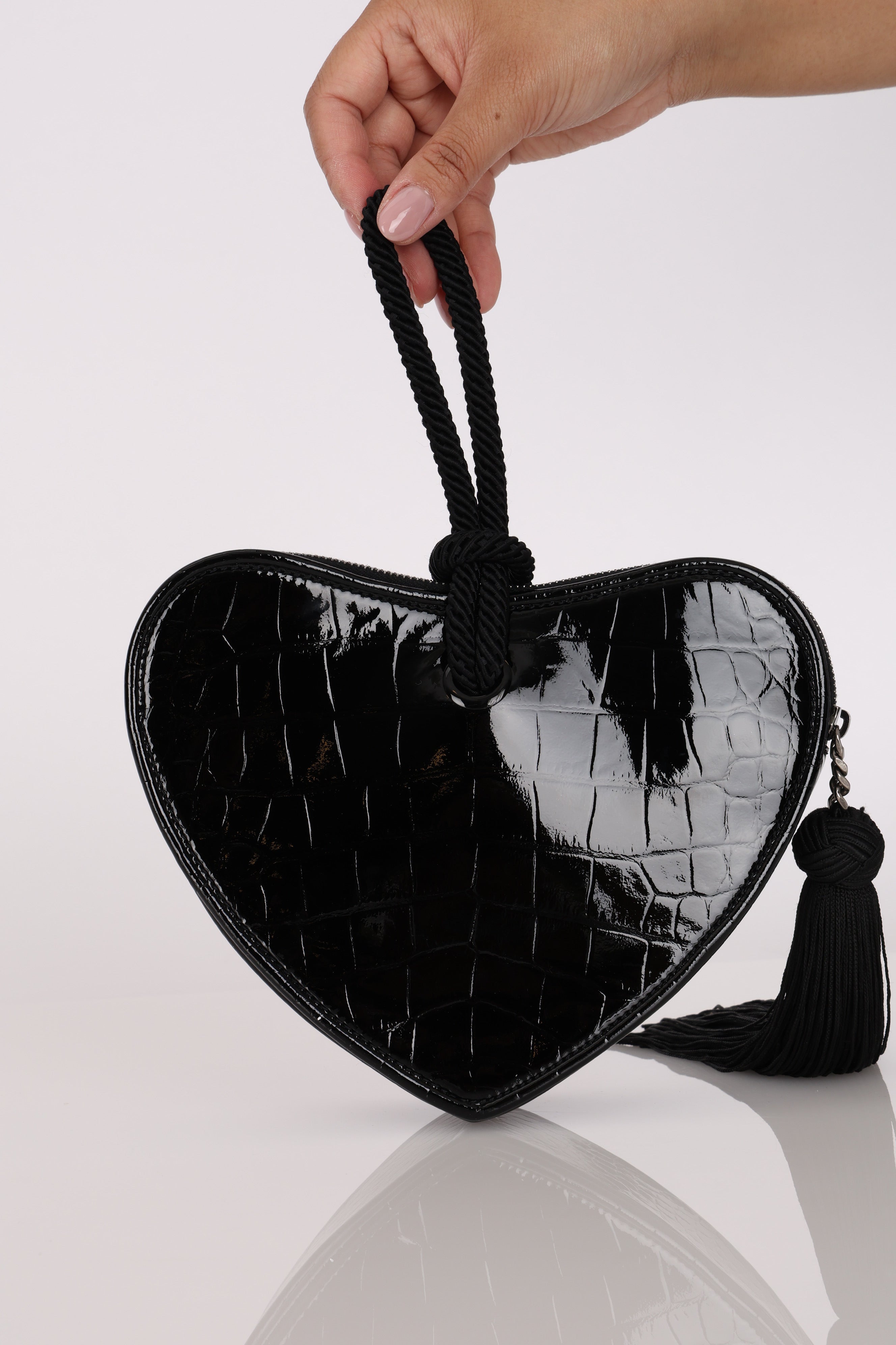 Yves Saint Laurent Heart Patent Croc Embossed Clutch