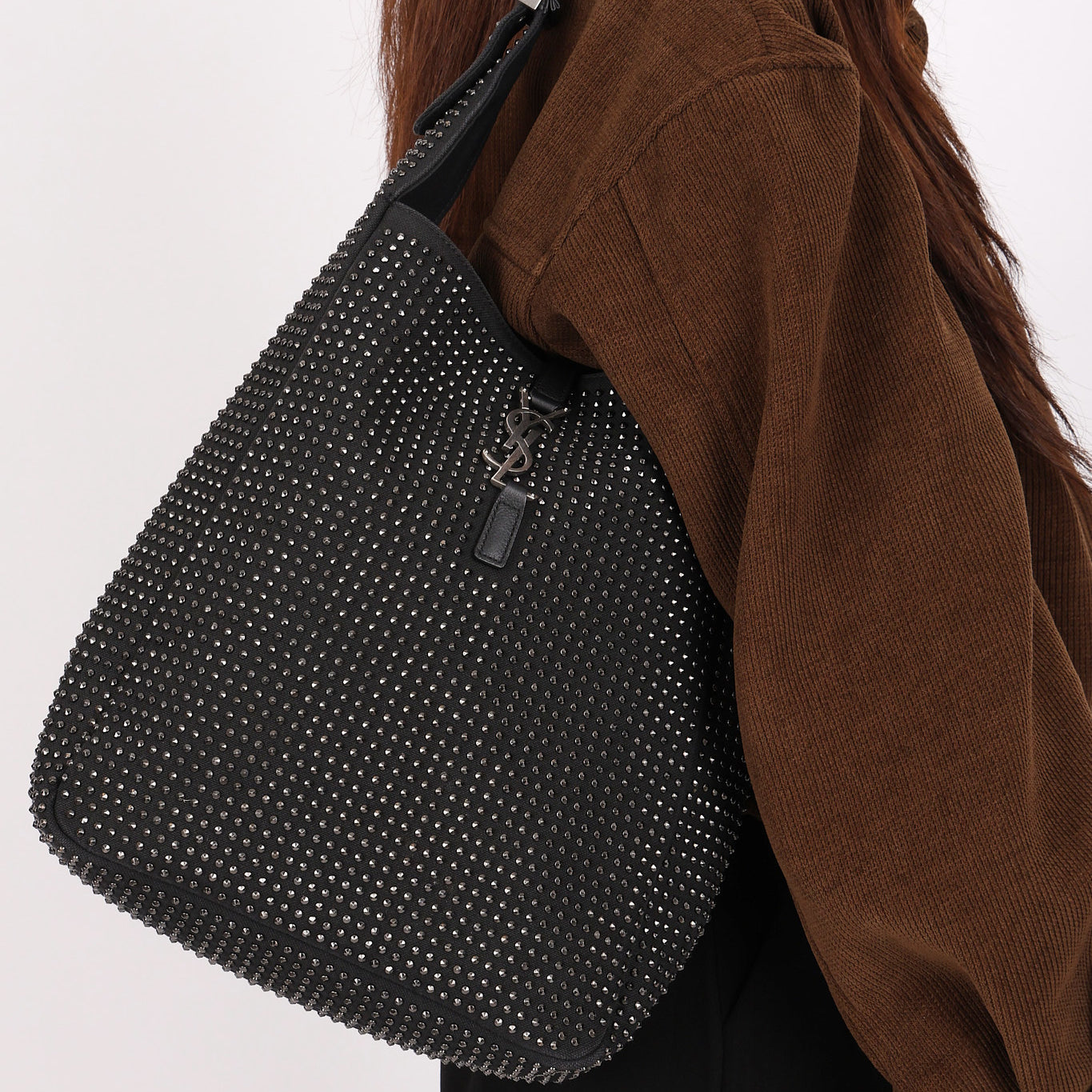 Limited Edition Saint Laurent Medium Le 5 À 7 Studded Canvas Hobo