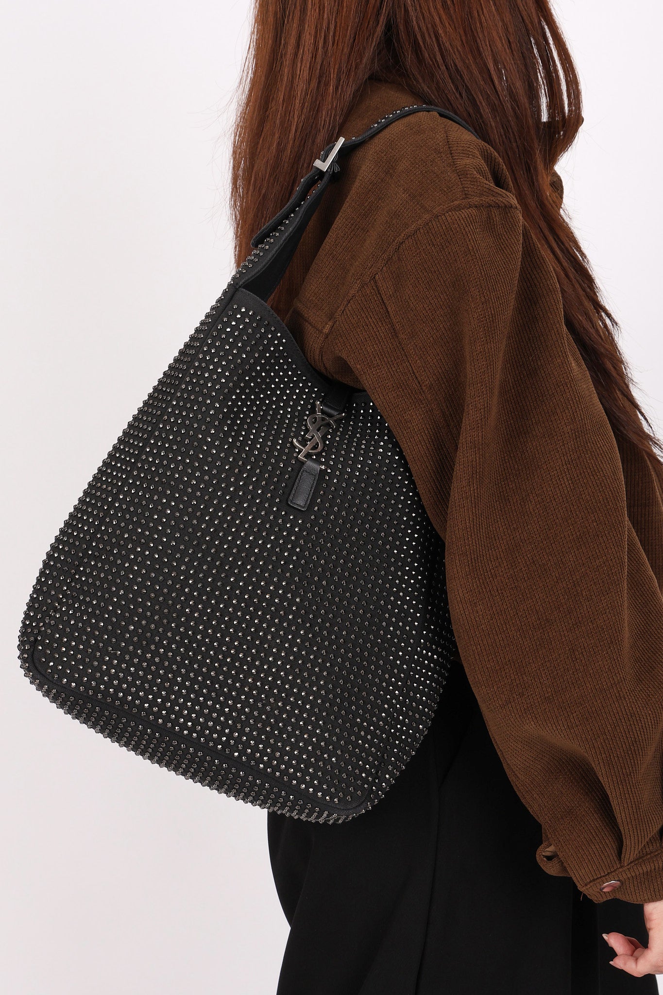 Limited Edition Saint Laurent Medium Le 5 À 7 Studded Canvas Hobo