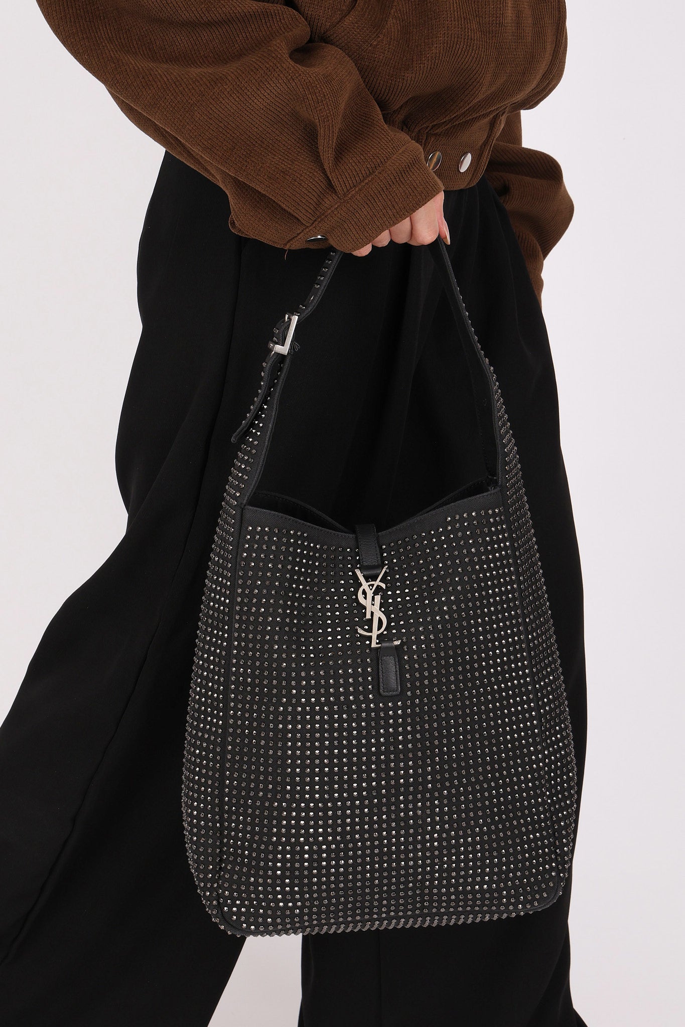 Limited Edition Saint Laurent Medium Le 5 À 7 Studded Canvas Hobo