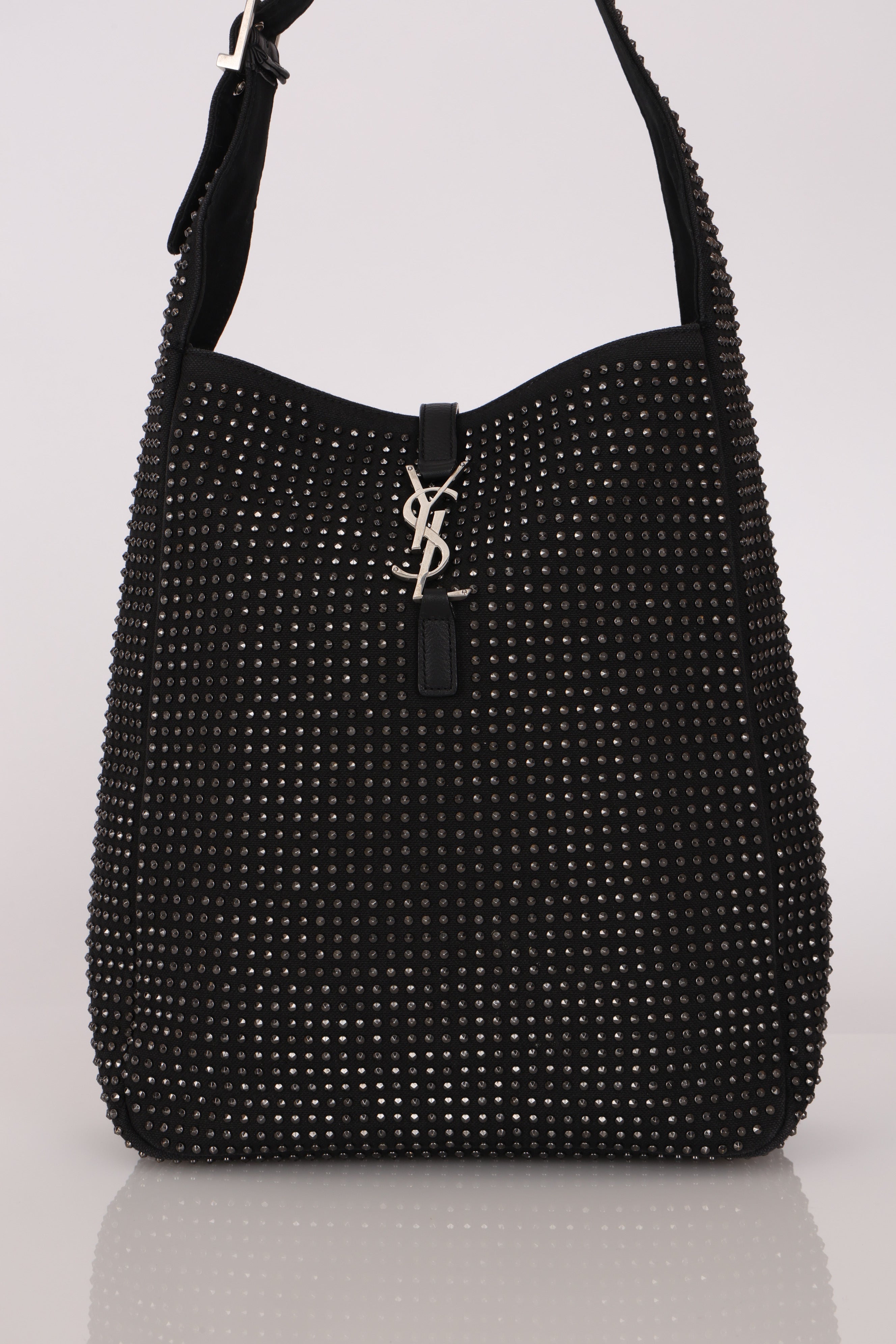 Yves Saint Laurent Medium Le 5 À 7 Studded Canvas Hobo
