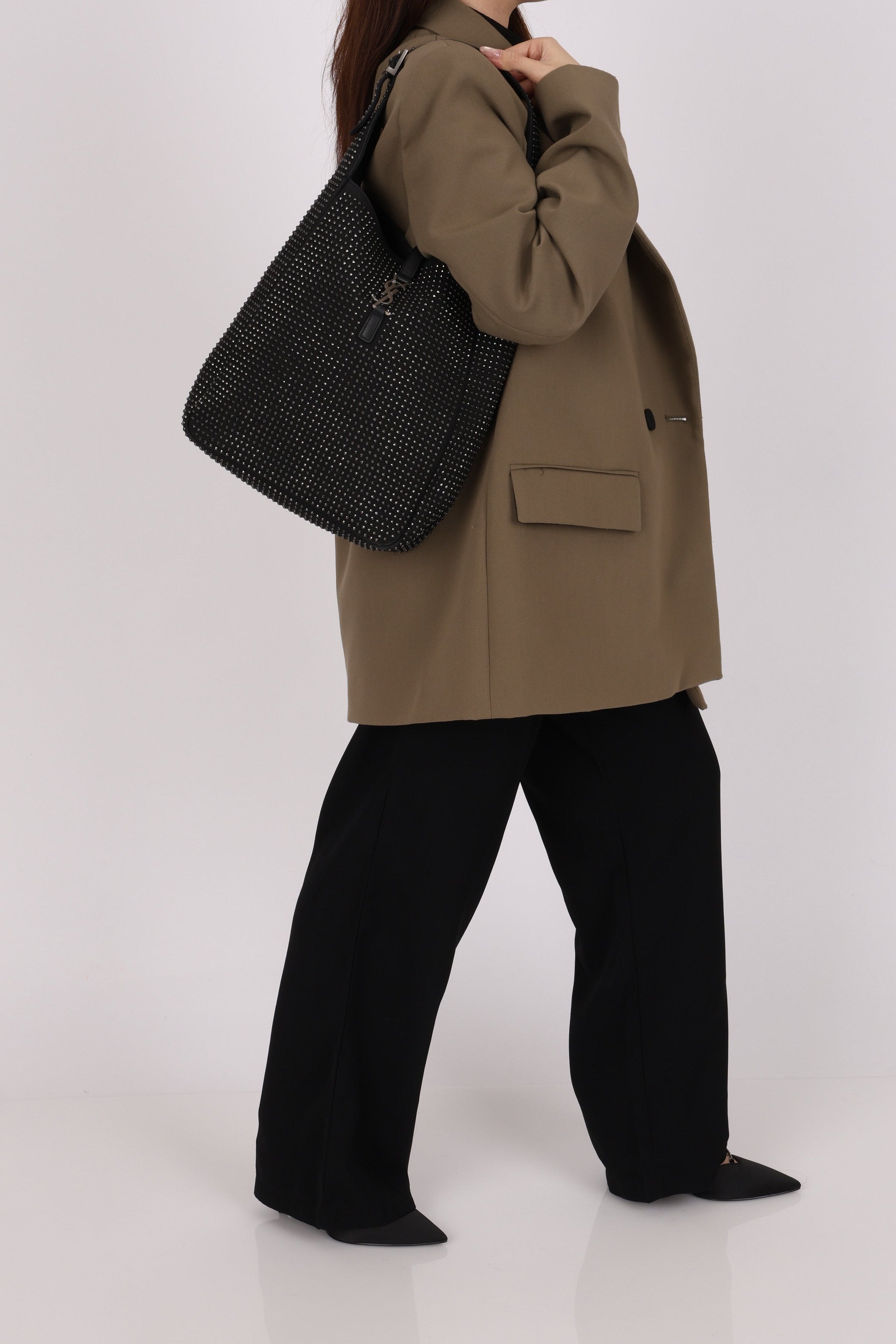 Yves Saint Laurent Medium Le 5 À 7 Studded Canvas Hobo